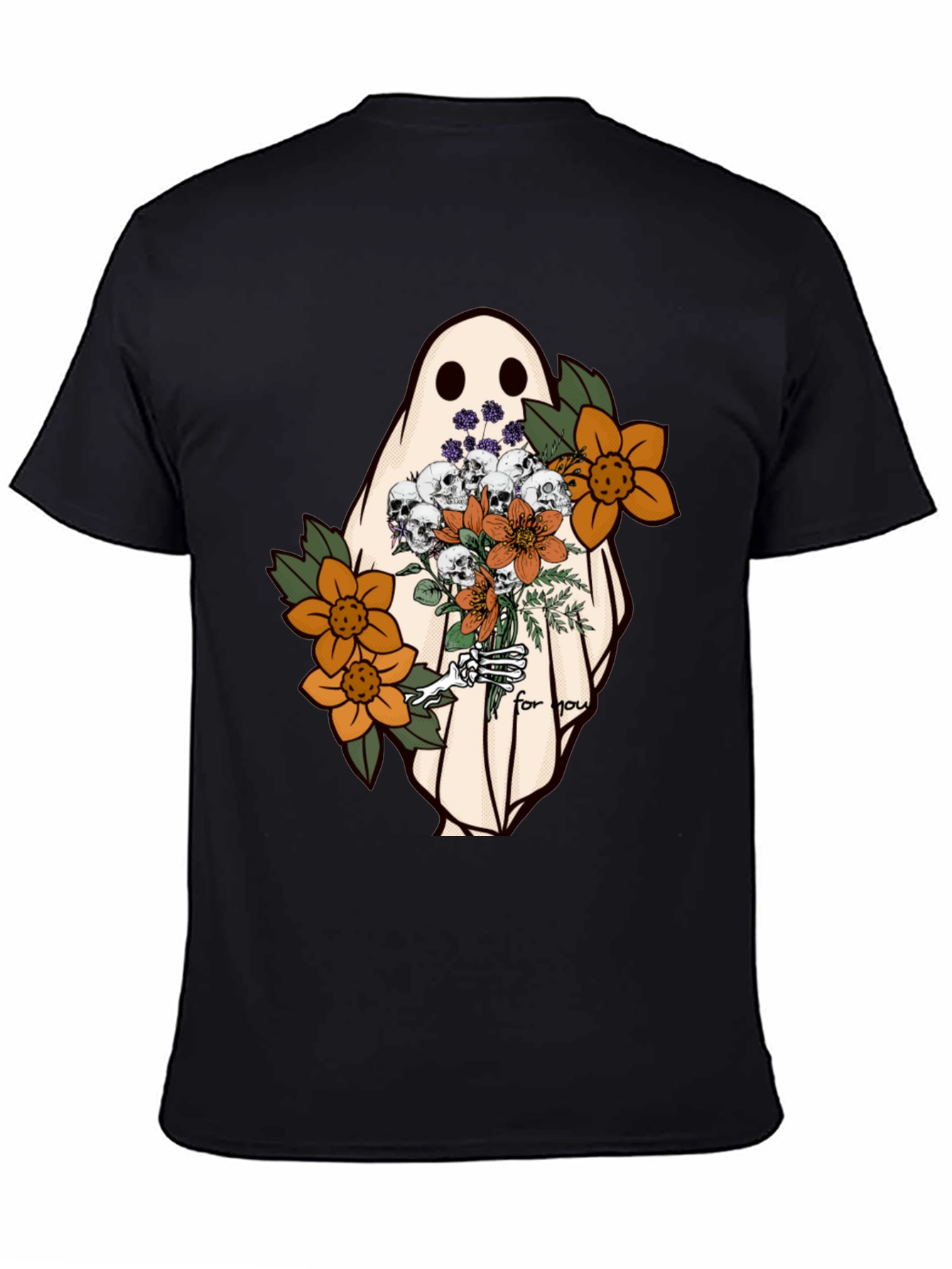 Black Ghost with Flowers Graphic Tee - Unisex Soft Cotton view 4
