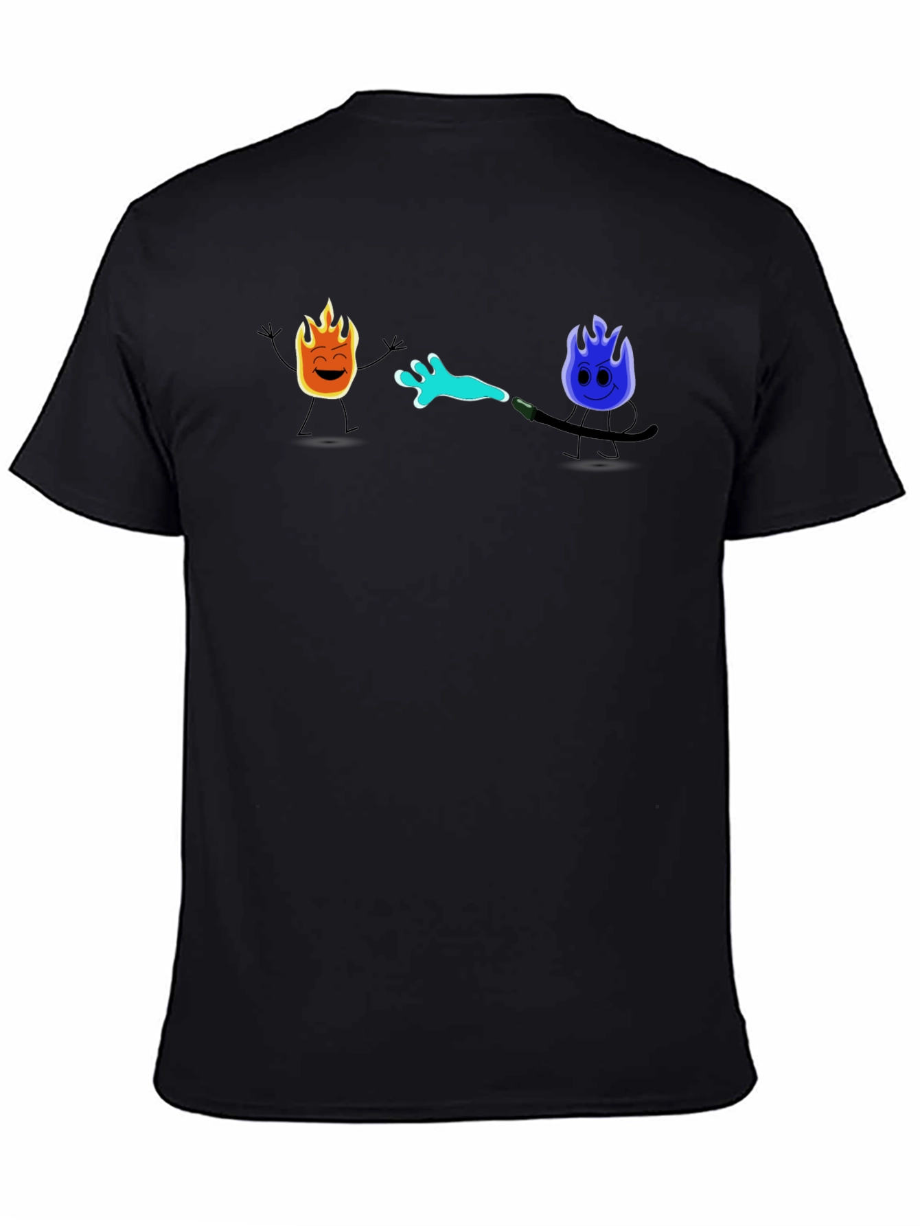 Black Cool Cartoon Fire & Water T-Shirt view 4