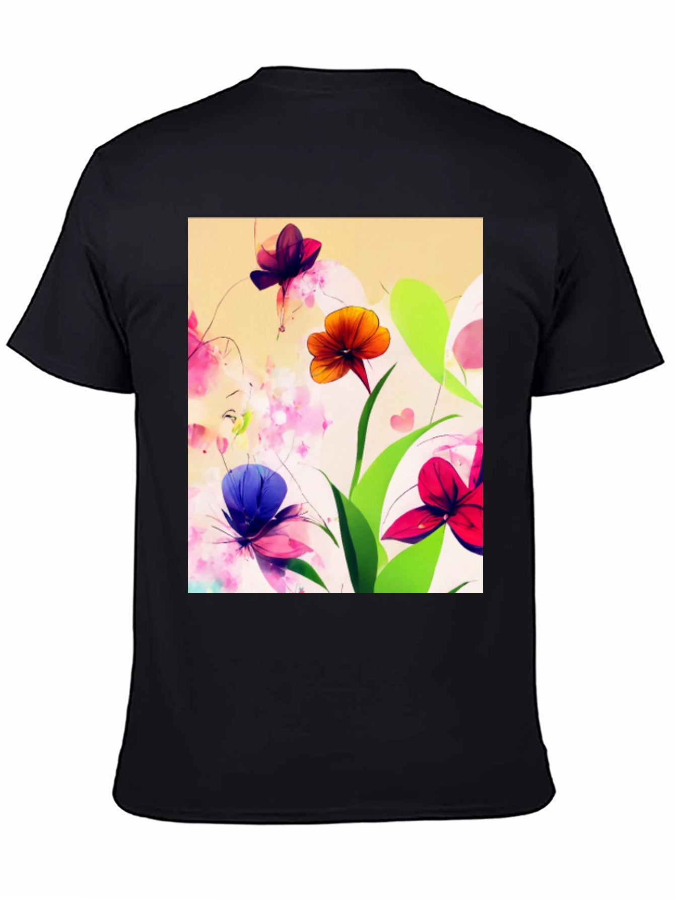 Black Floral Print Black T-Shirt view 4