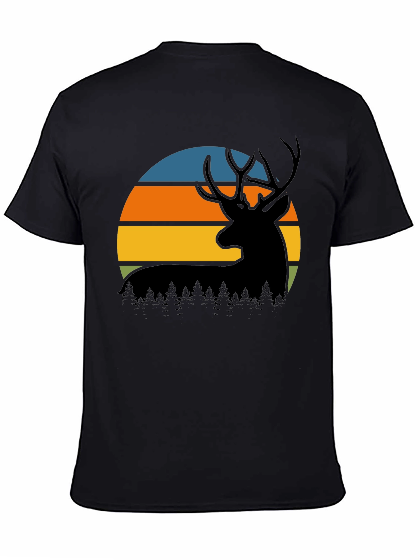 Black Retro Deer Sunset Graphic T-Shirt view 4