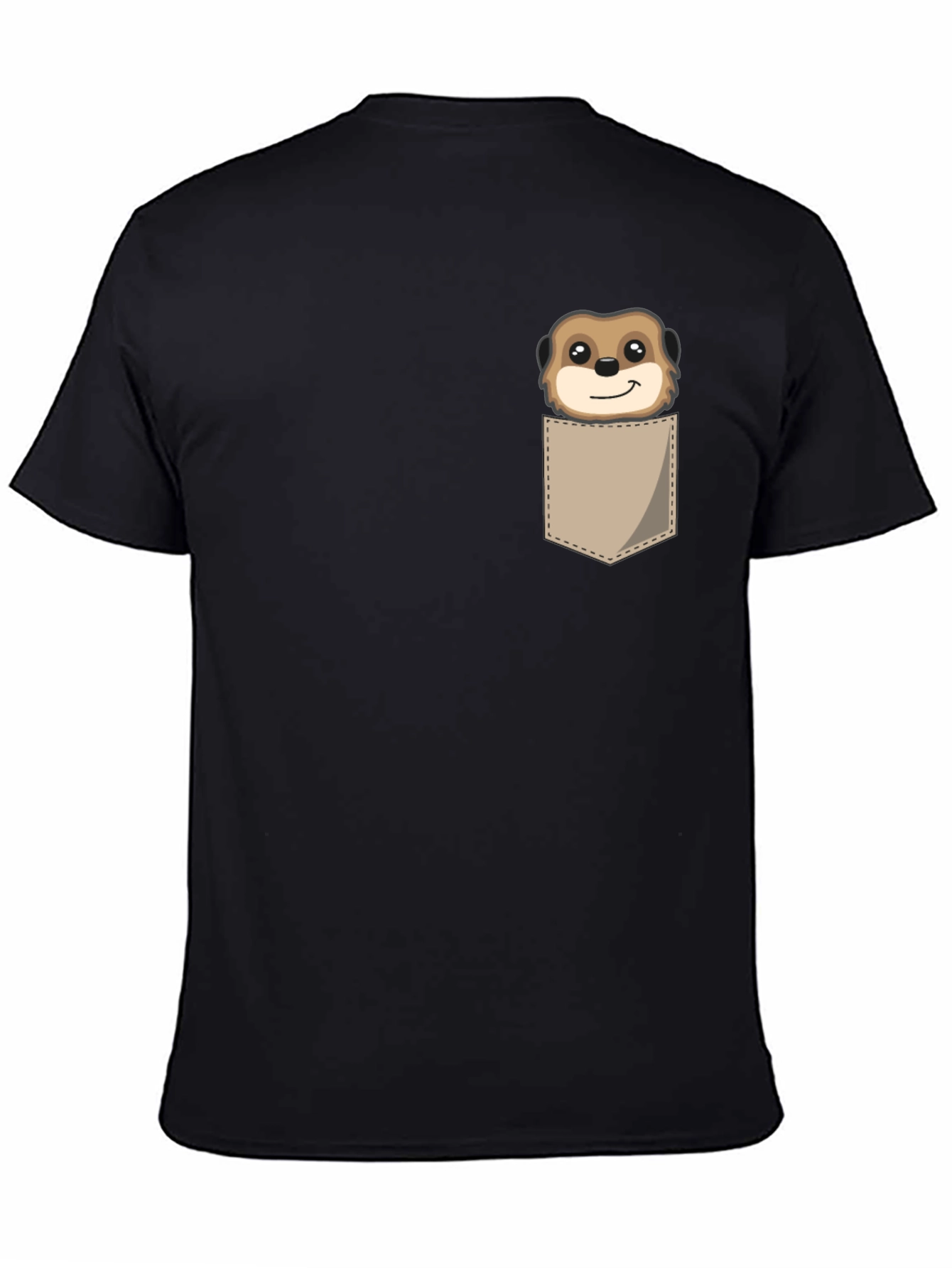 Black Cute Meerkat Pocket T-Shirt - Unique Animal Graphic Tee view 4