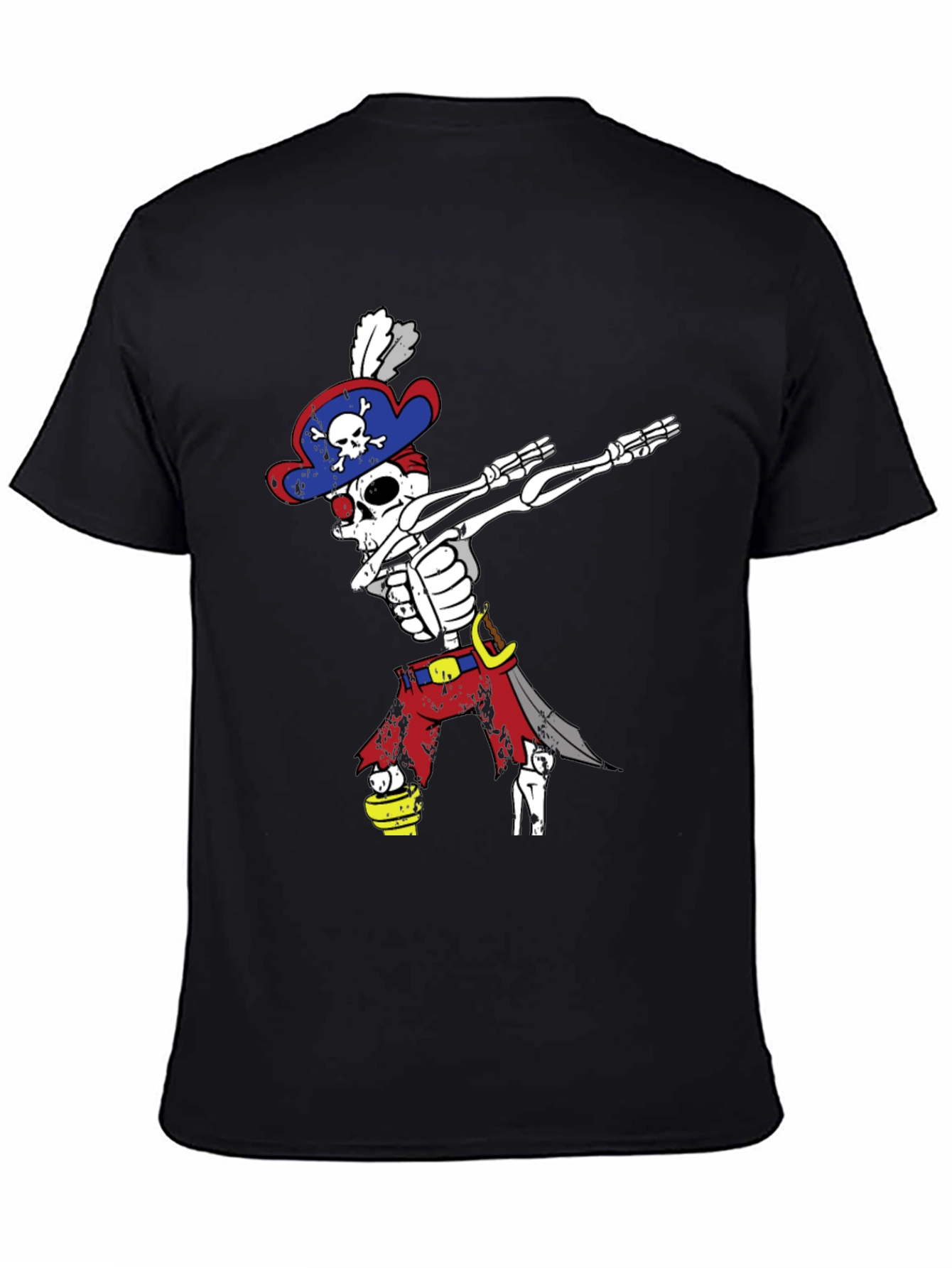Black Dabbing Pirate Skeleton T-Shirt - Men's Black Tee view 4