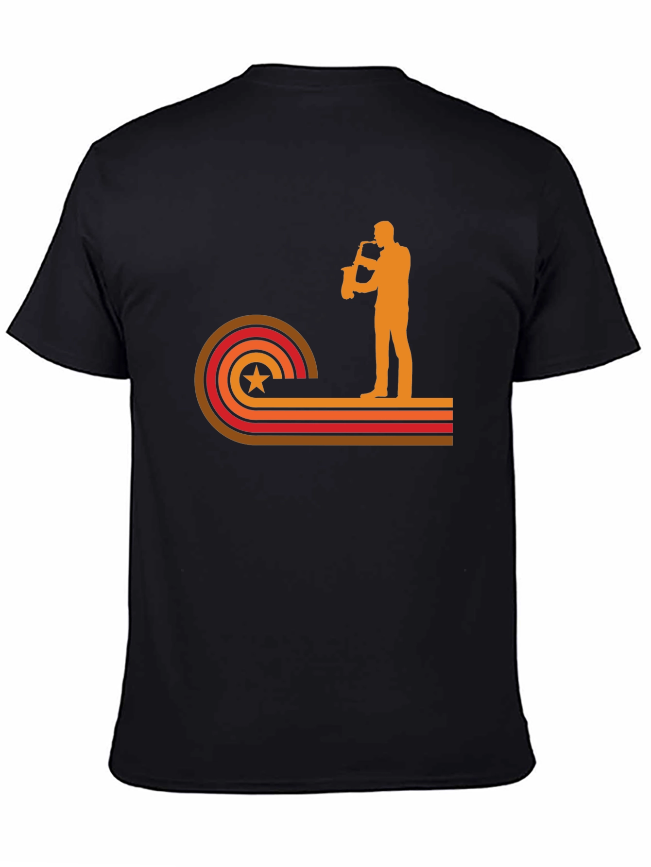 Black Retro Saxophone Player Graphic T-Shirt view 4