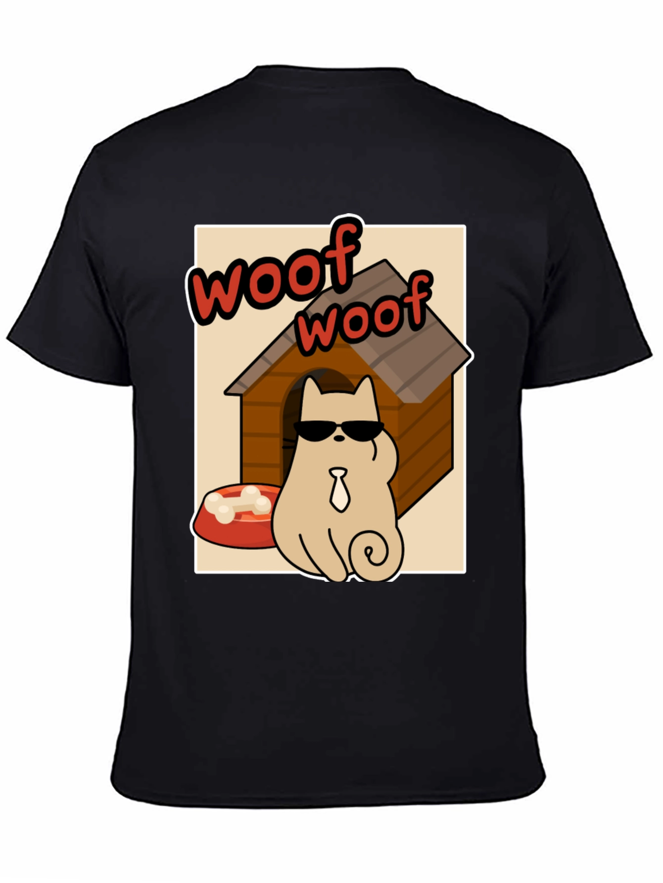 Black Cool Dog Woof T-Shirt view 4