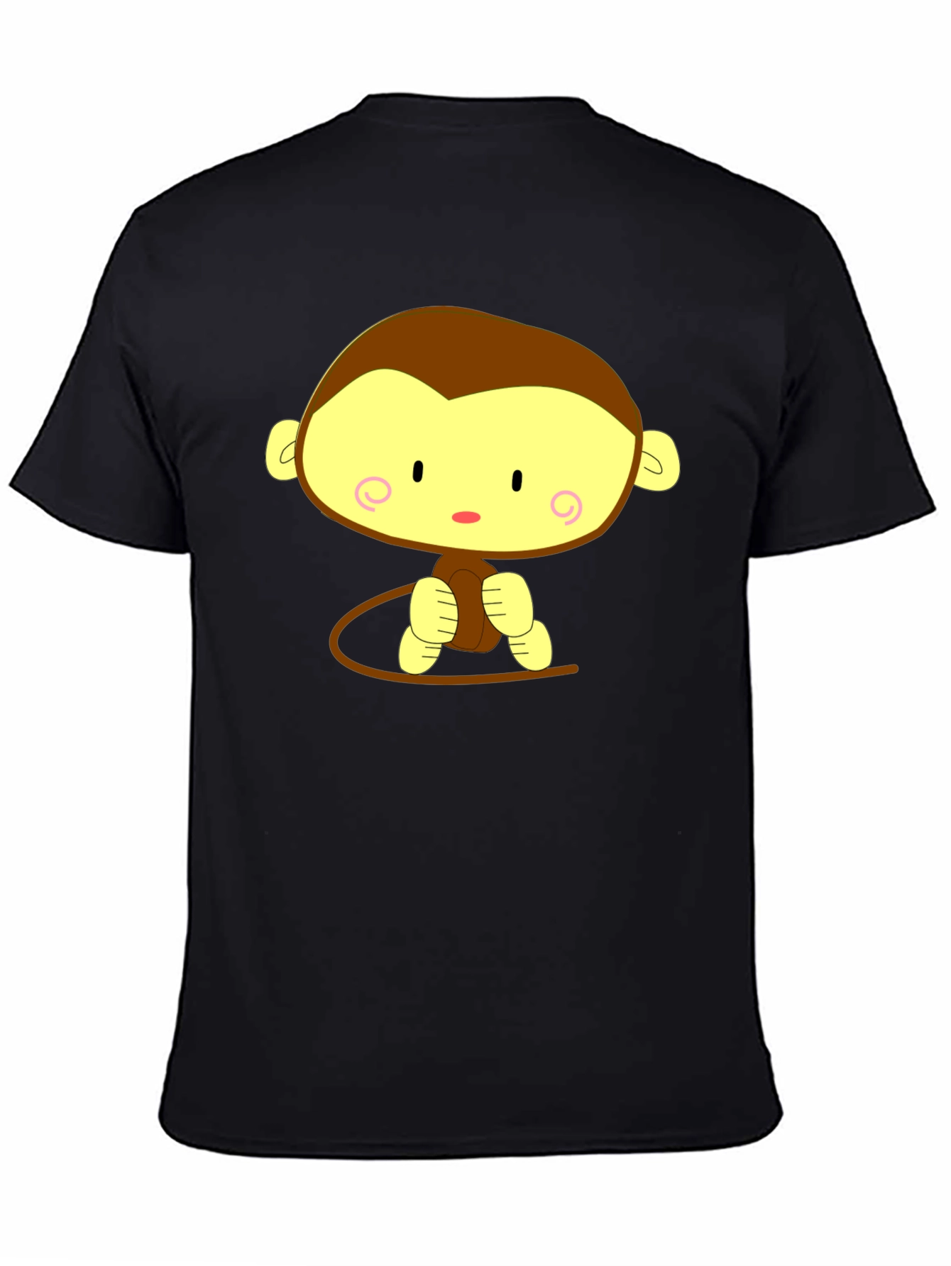 Black Cute Cartoon Monkey Graphic Tee - Unisex Black T-Shirt view 4