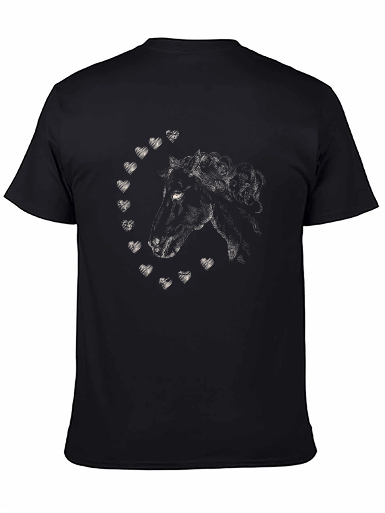Black Horse & Hearts Graphic Tee - Soft Black Cotton Crew Neck view 4