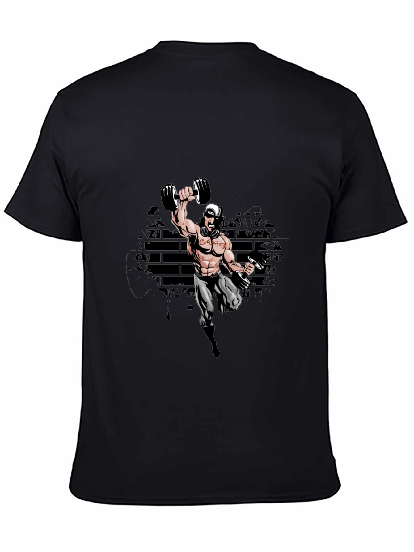 Black Gym Cartoon Black T-Shirt view 4