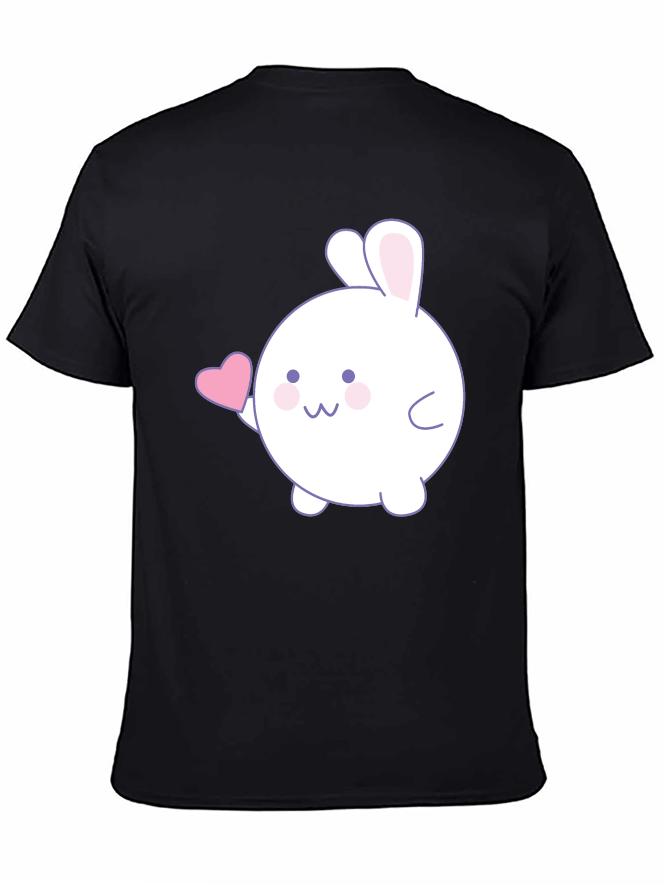 Black Cute Bunny Heart Graphic Black T-Shirt view 4