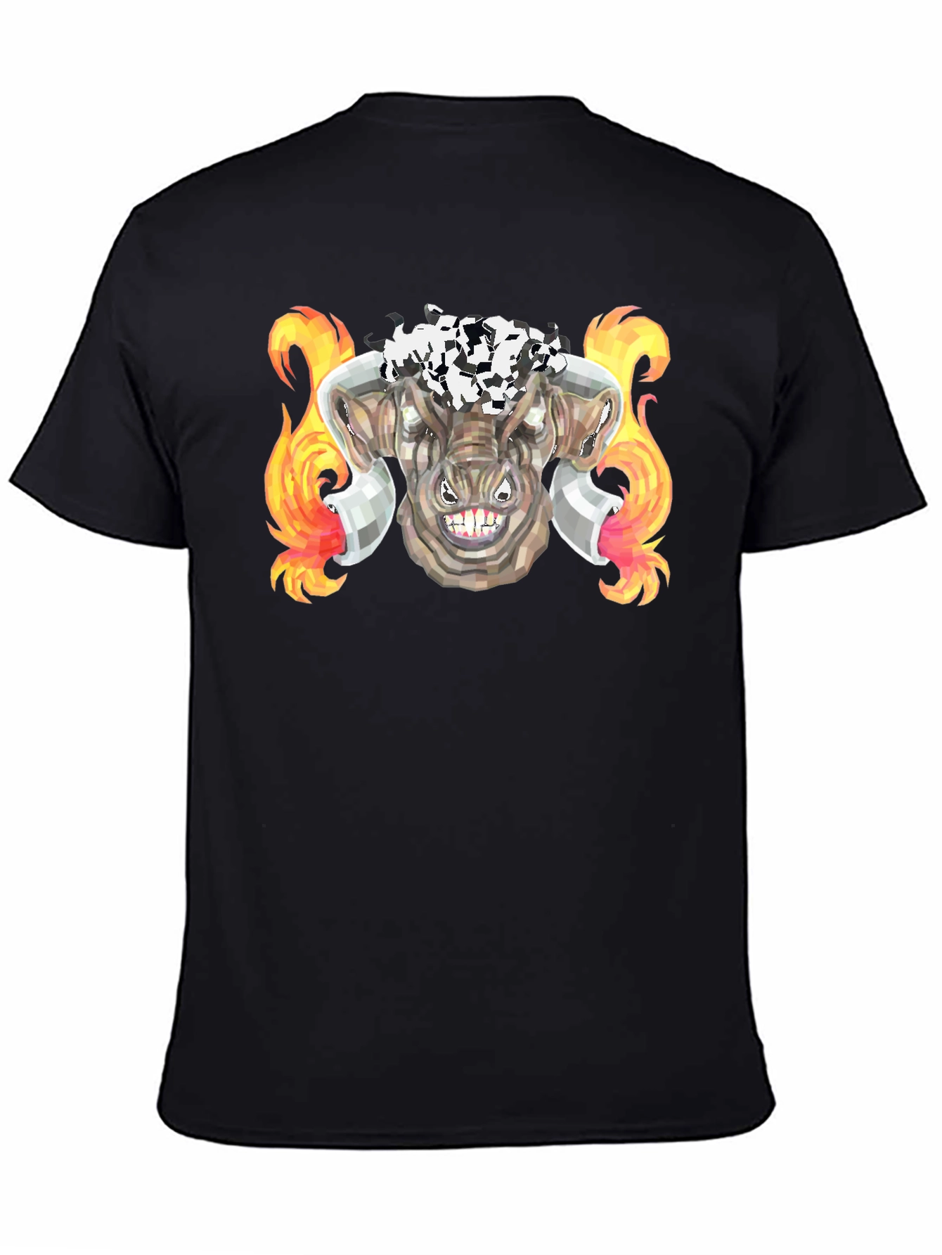 Black Fiery Bull Graphic Tee - Black Cotton T-Shirt view 4