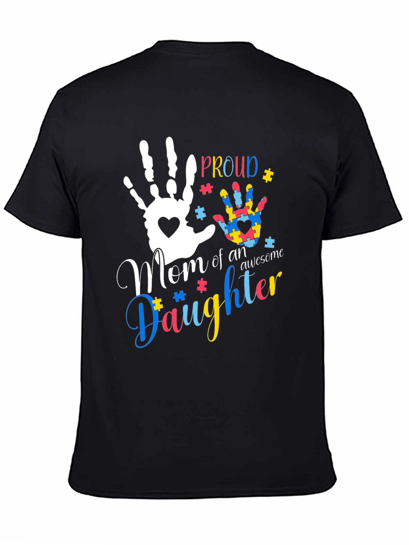 Black Proud Mom of an Awesome Daughter T-Shirt Autism Awareness view 4