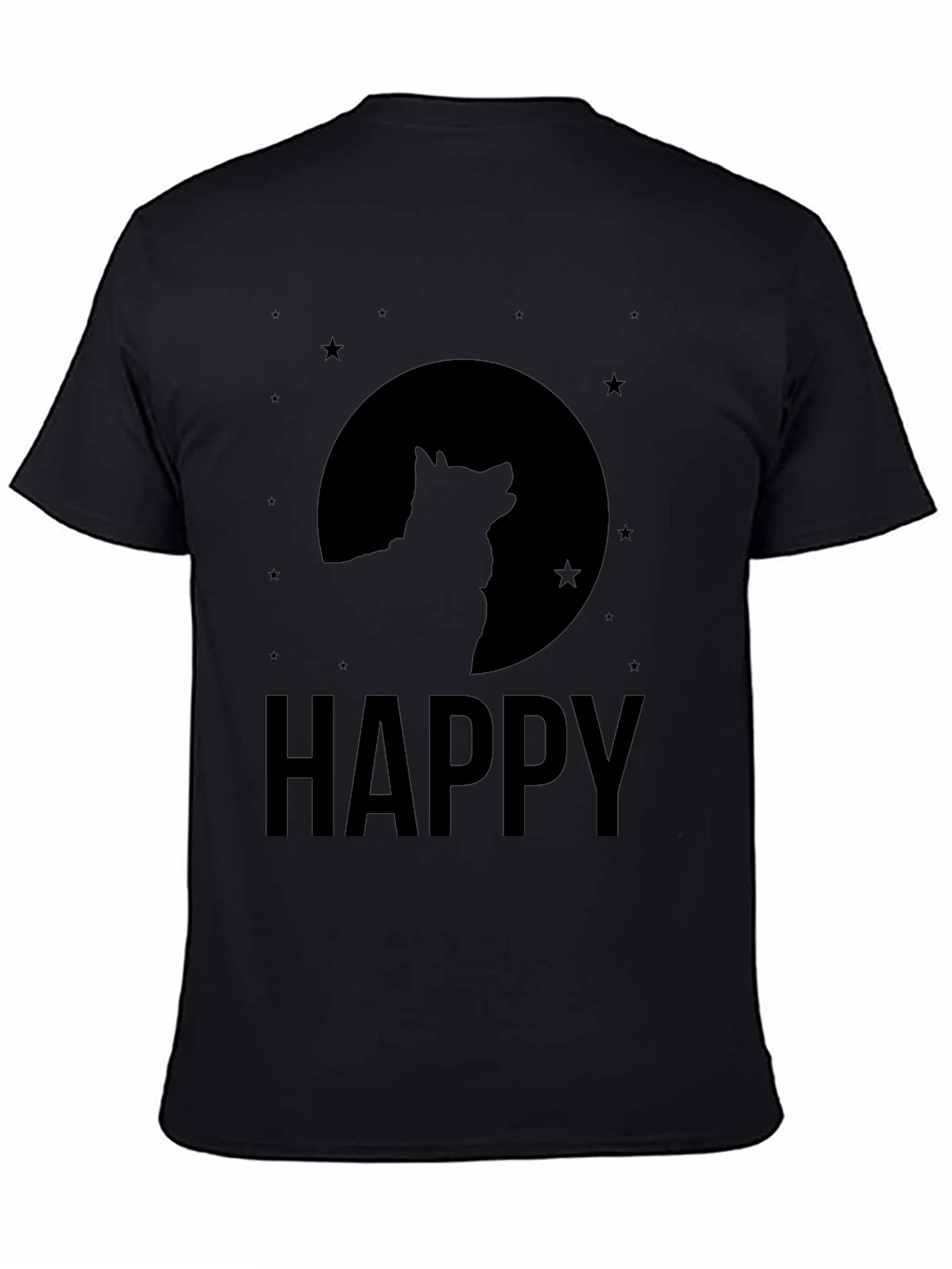 Black Happy Wolf Moon Graphic Tee - Black Cotton Blend Shirt view 4