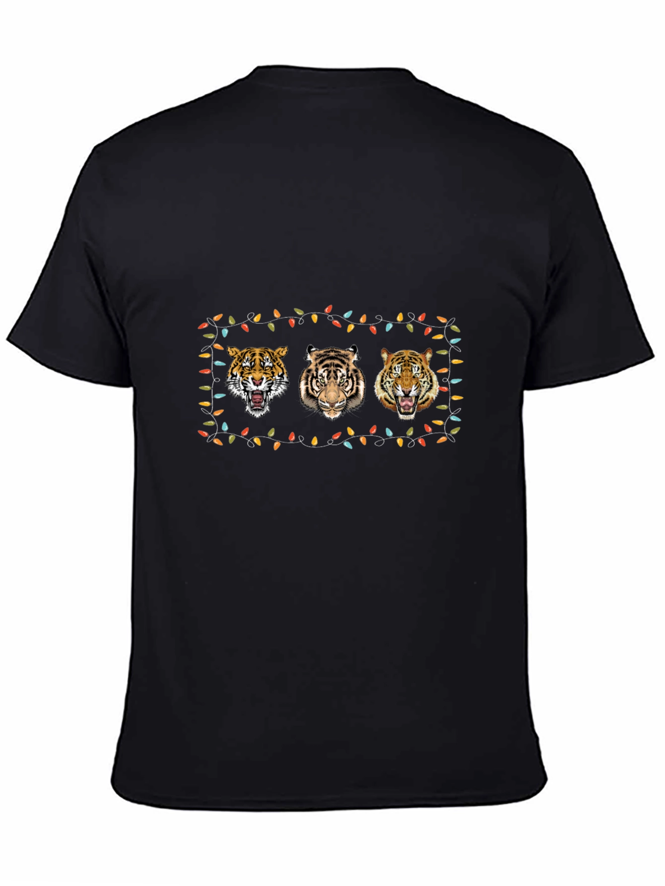 Black Tiger Trio Christmas Lights T-Shirt - Black view 4