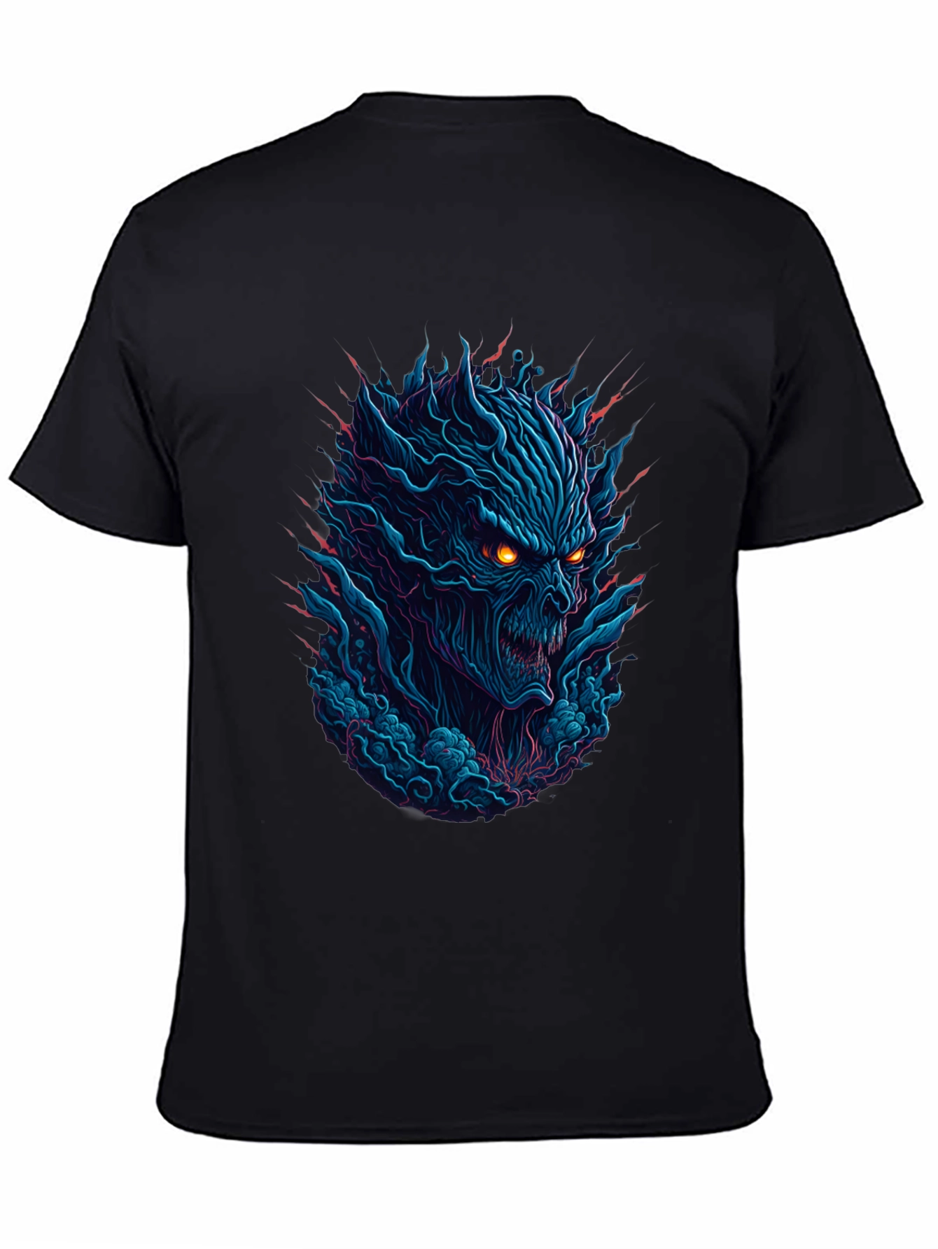 Black Men's Black T-Shirt with Fiery Monster Graphic view 4