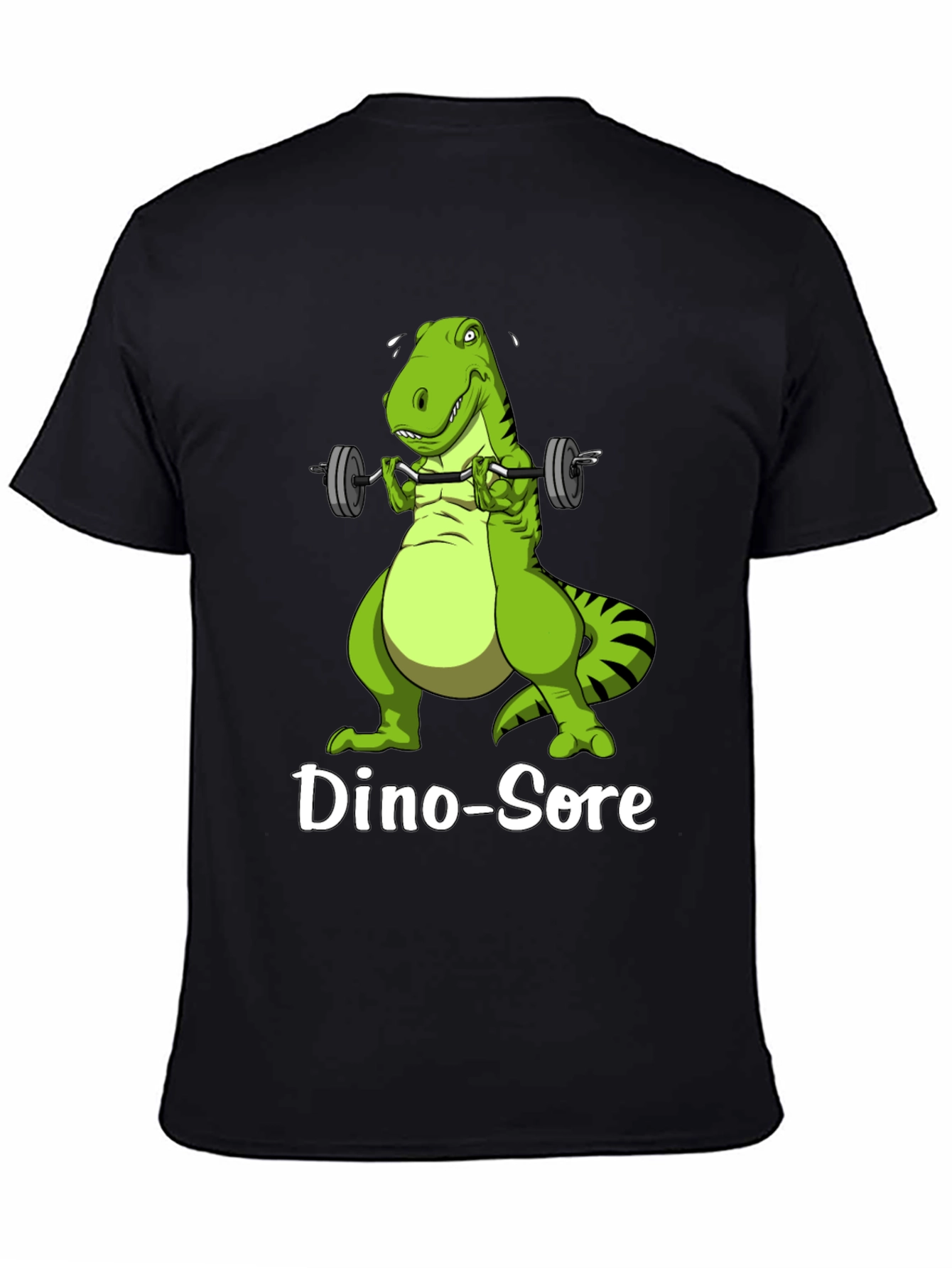 Black Dino-Sore T-Shirt: Funny Gym Dinosaur Workout Tee view 4