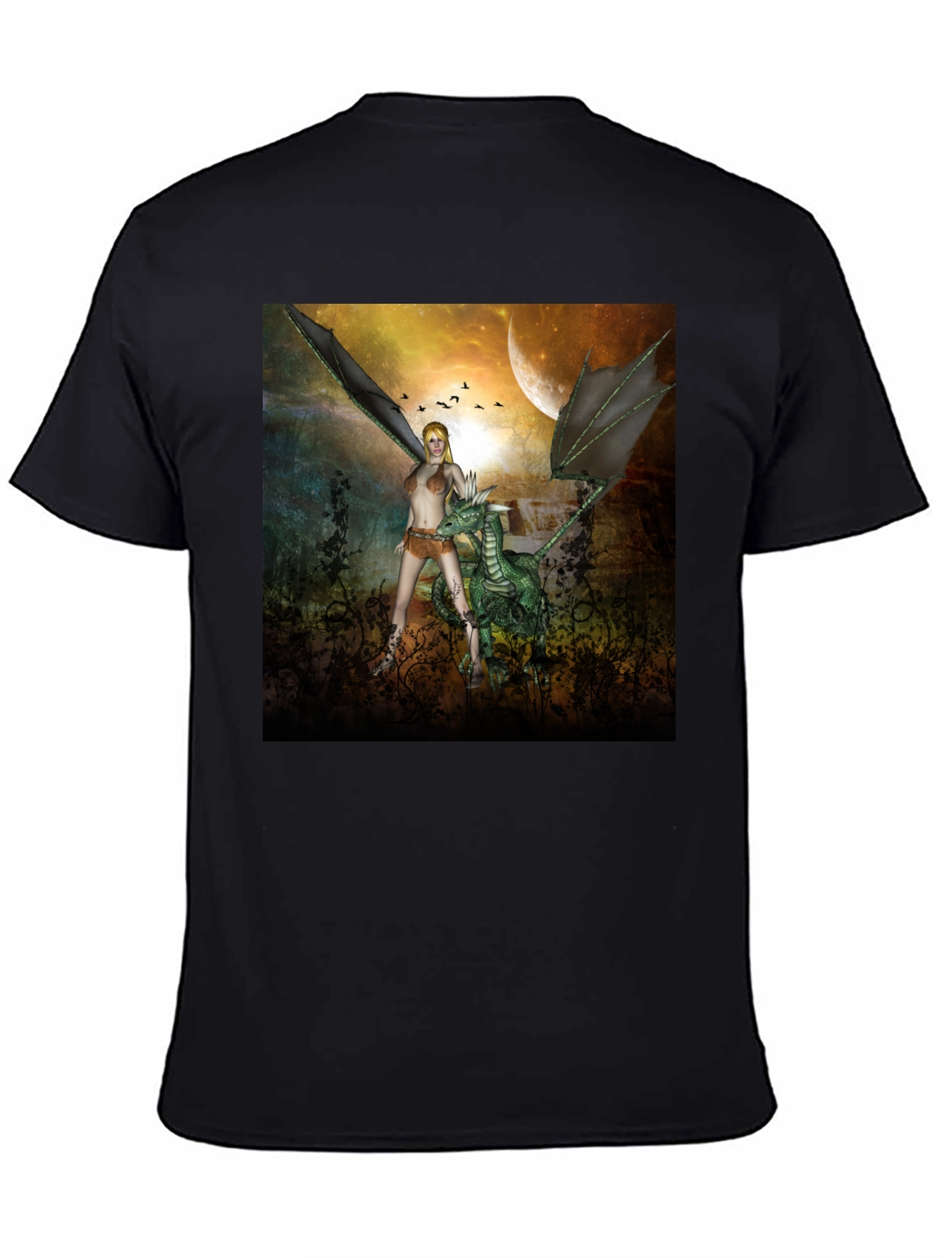 Black Fantasy Dragon & Warrior Graphic Tee view 4