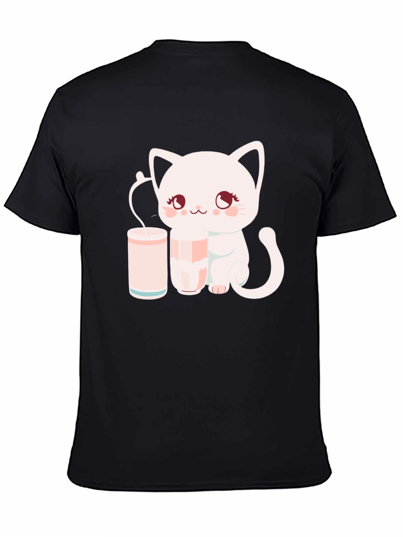 Black Cute Kitten with Milk T-Shirt view 4
