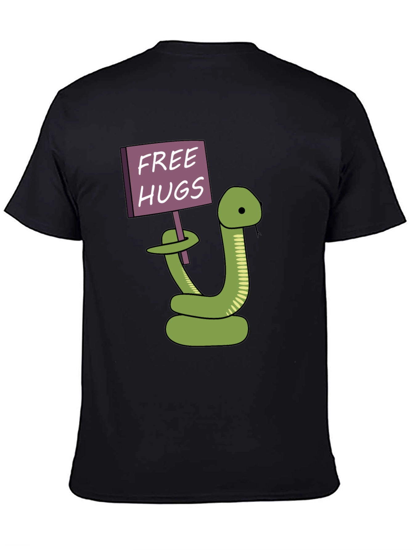 Black Free Hugs Snake T-Shirt - Funny Cartoon Graphic Tee view 4