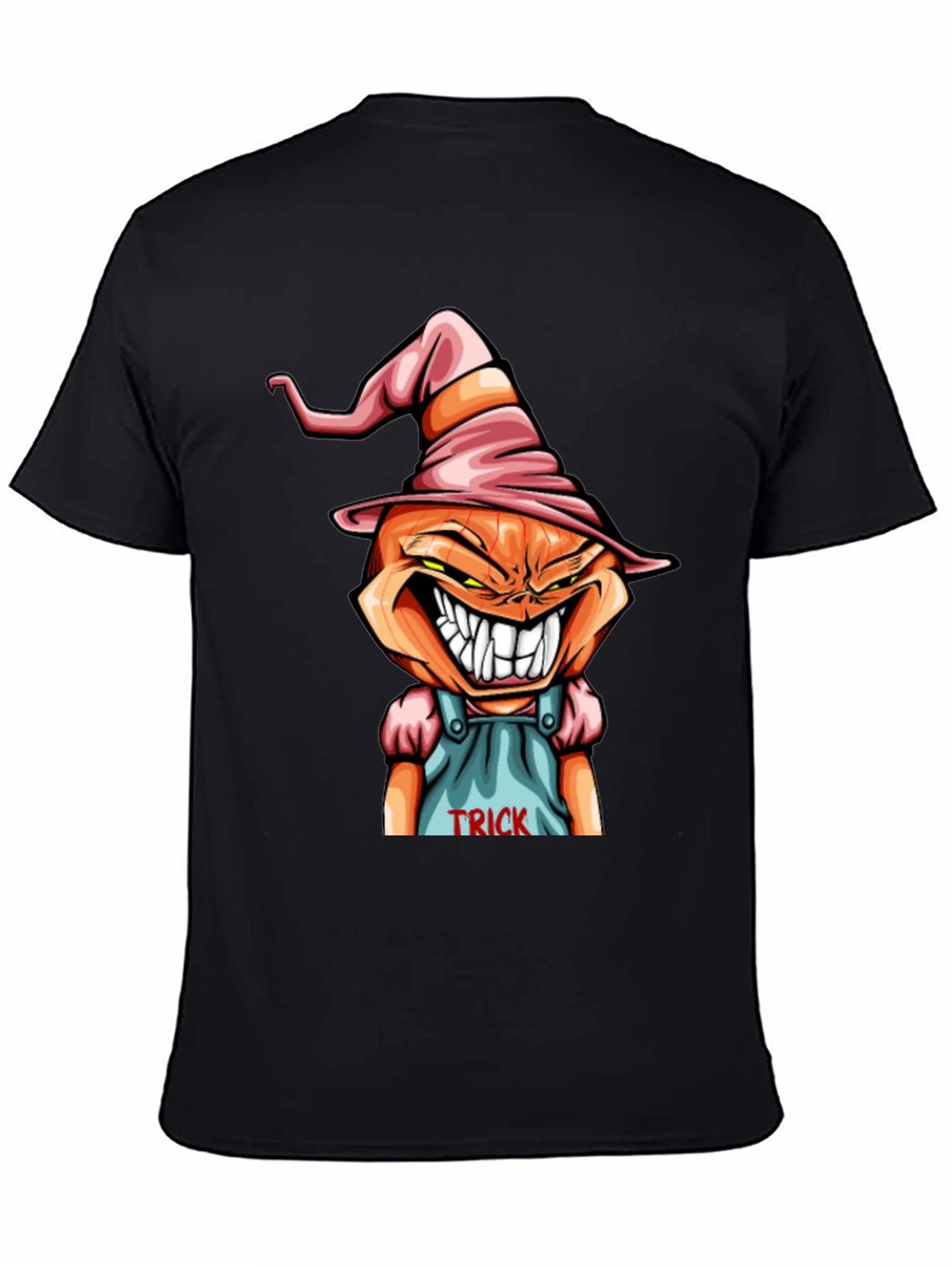 Black Spooky Pumpkin "Trick" T-Shirt view 4