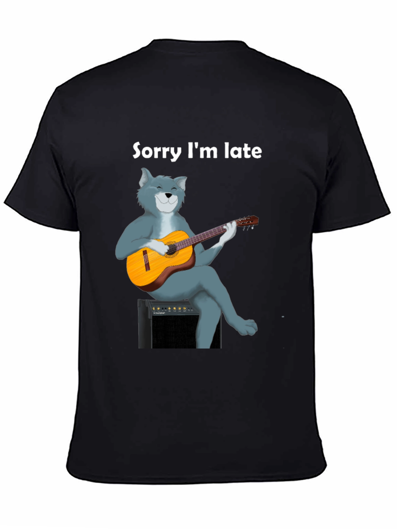 Black Sorry I'm Late Cat Guitar T-Shirt view 4