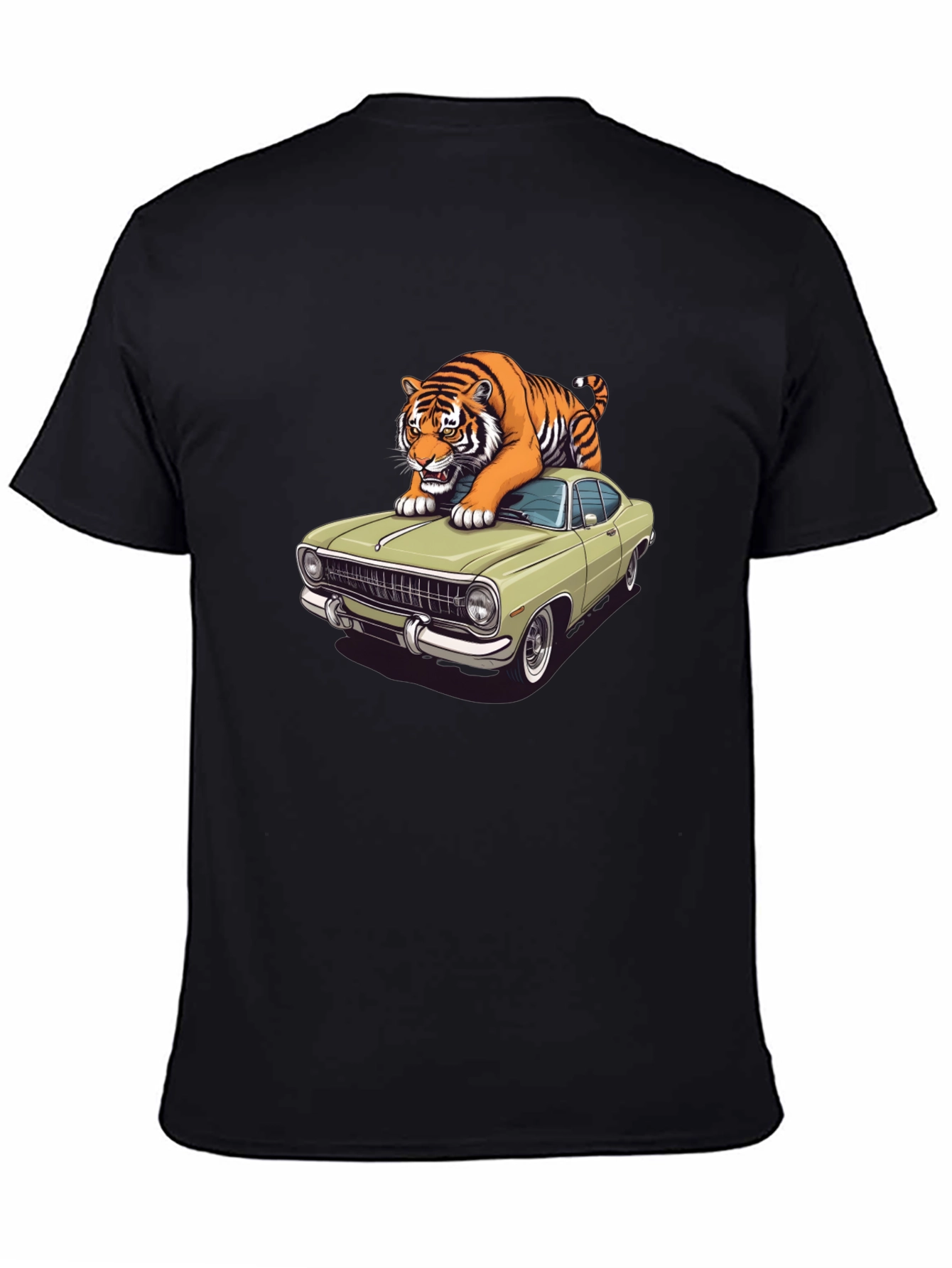 Black Tiger on Car Graphic T-Shirt - Cool Animal Tee view 4