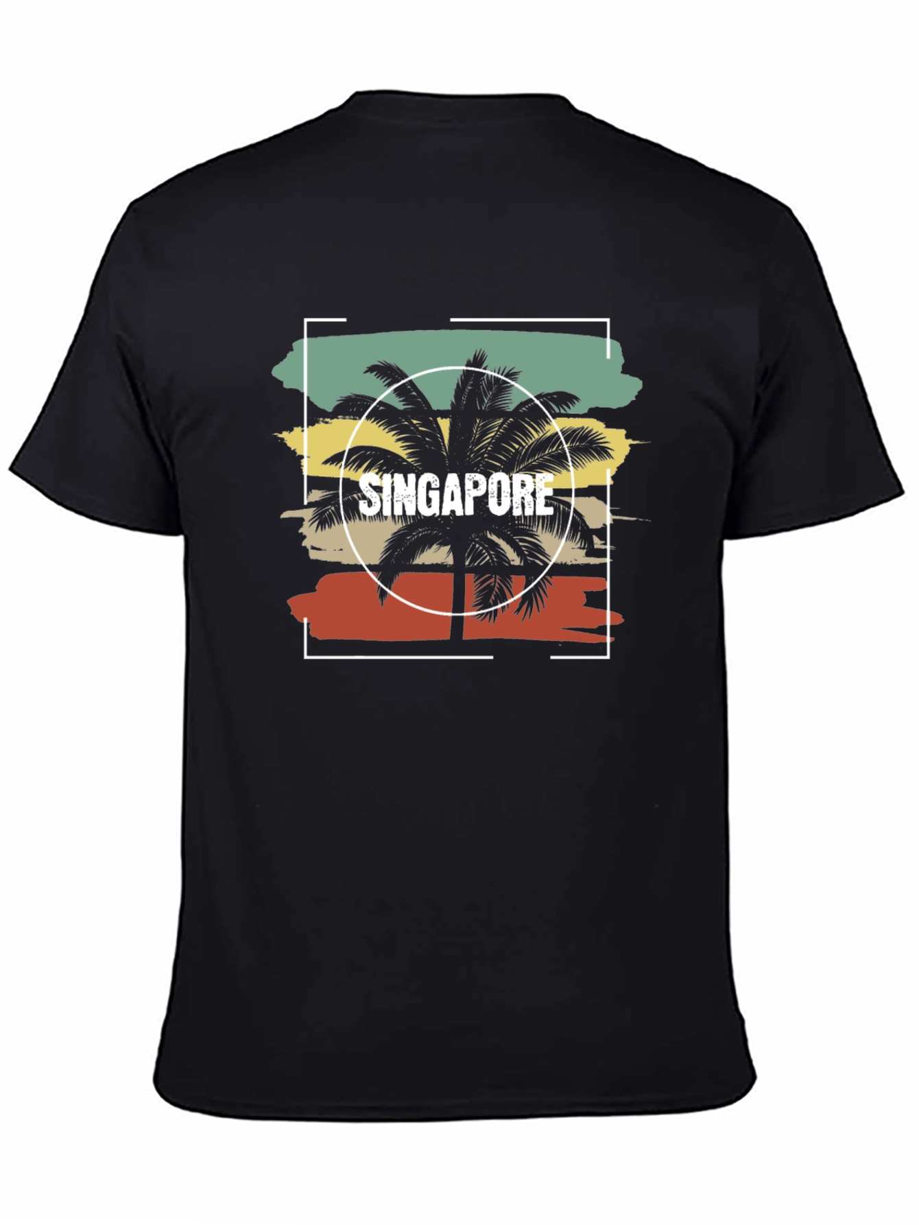 Black Singapore Palm Tree Retro T-Shirt view 4
