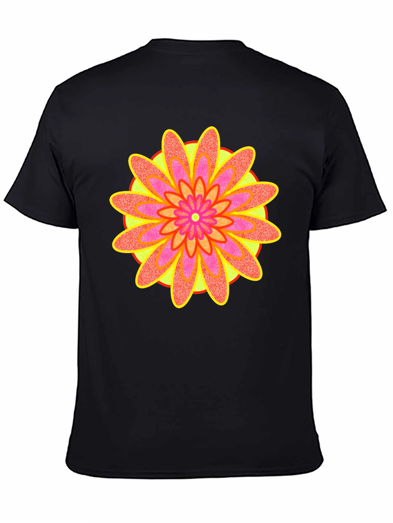Black Retro Flower Graphic Tee - Black Cotton Blend T-Shirt view 4