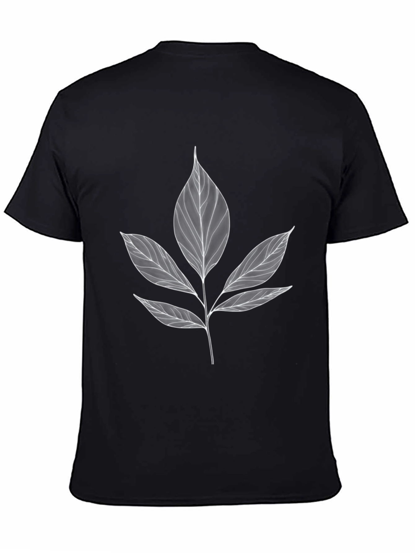 Black Botanical Leaf Print Black T-Shirt view 4