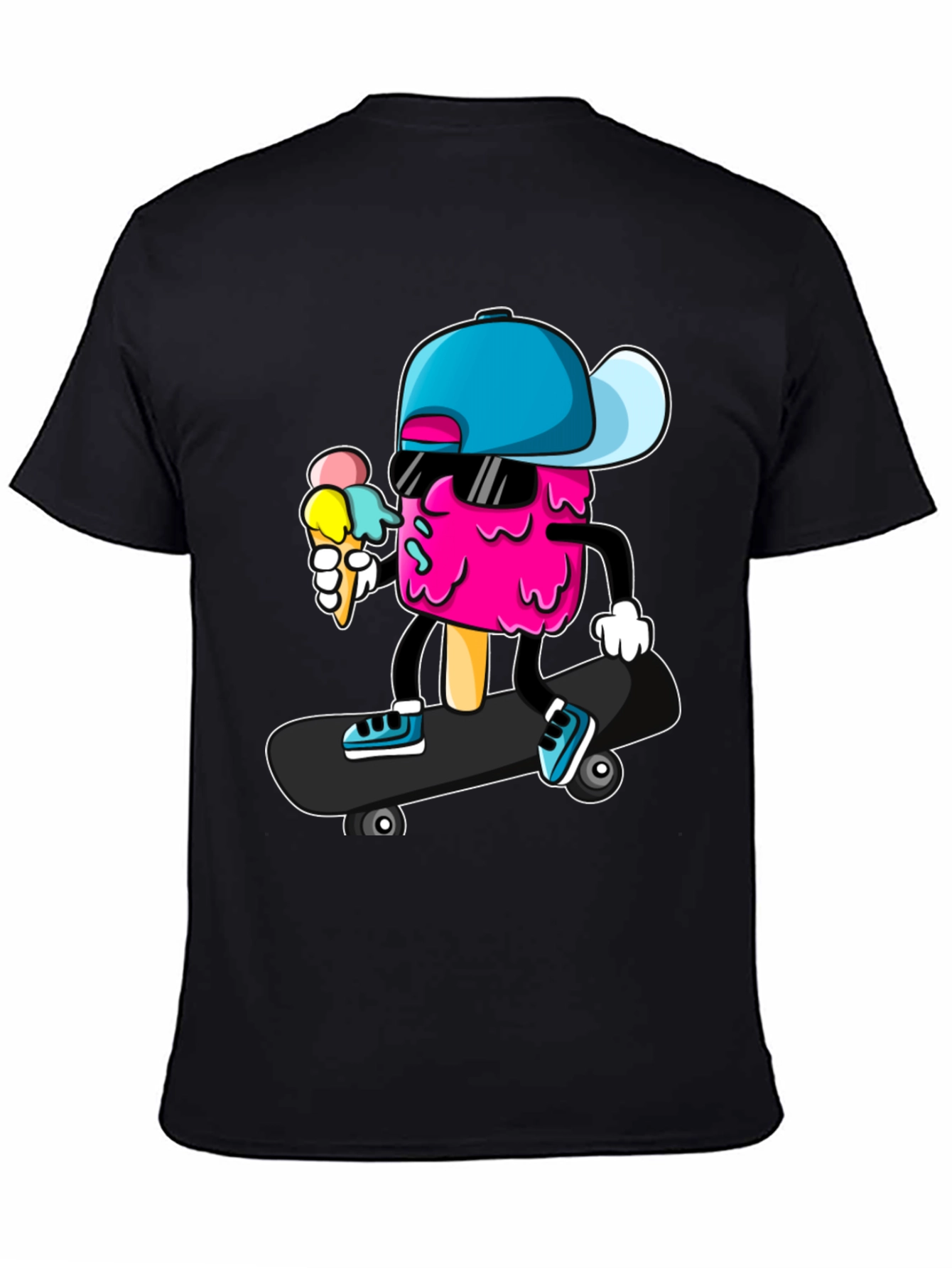 Black Cool Ice Cream Skateboarder Graphic Tee view 4