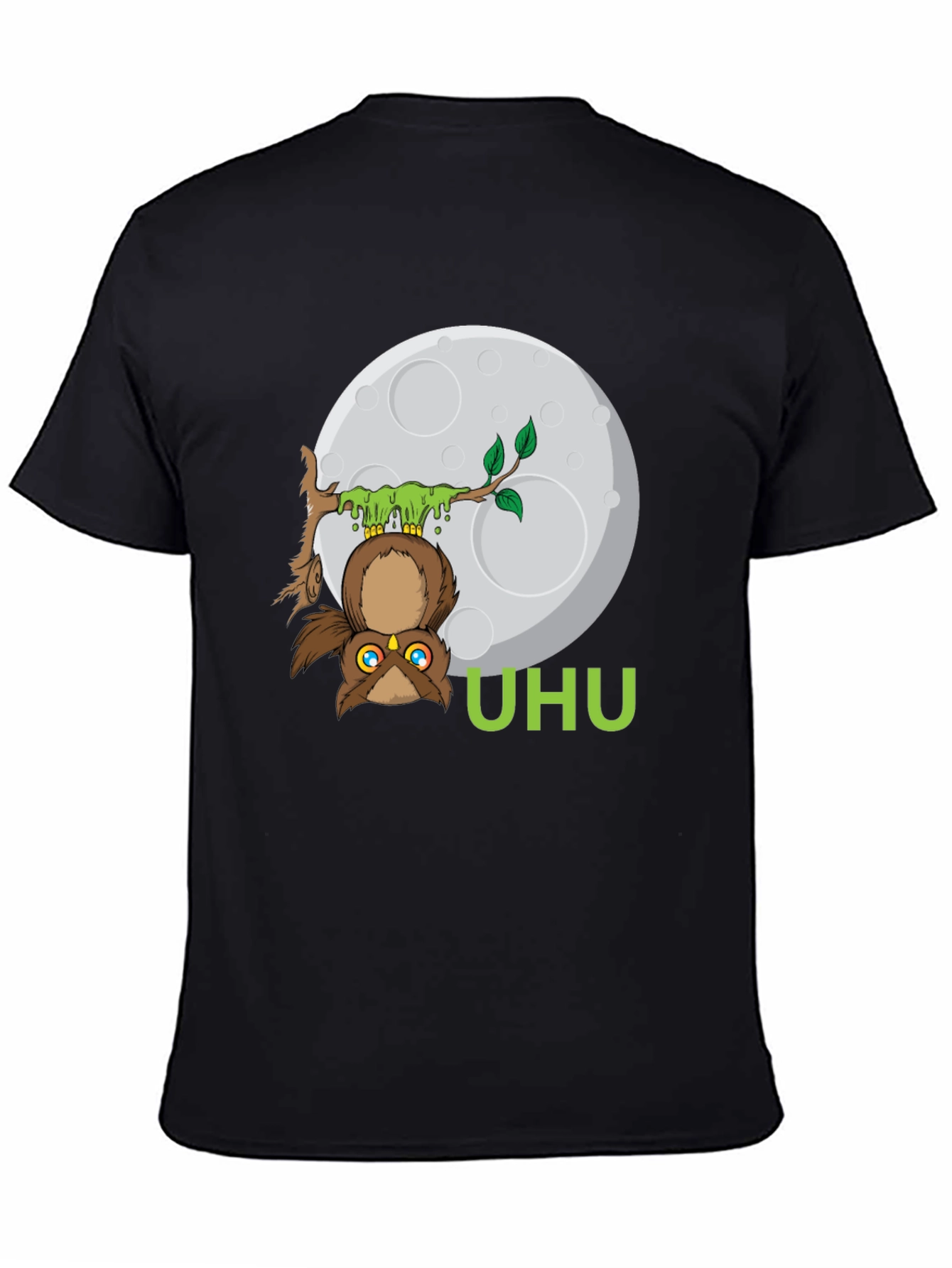 Black UHU Owl T-Shirt - Moonlit Design view 4