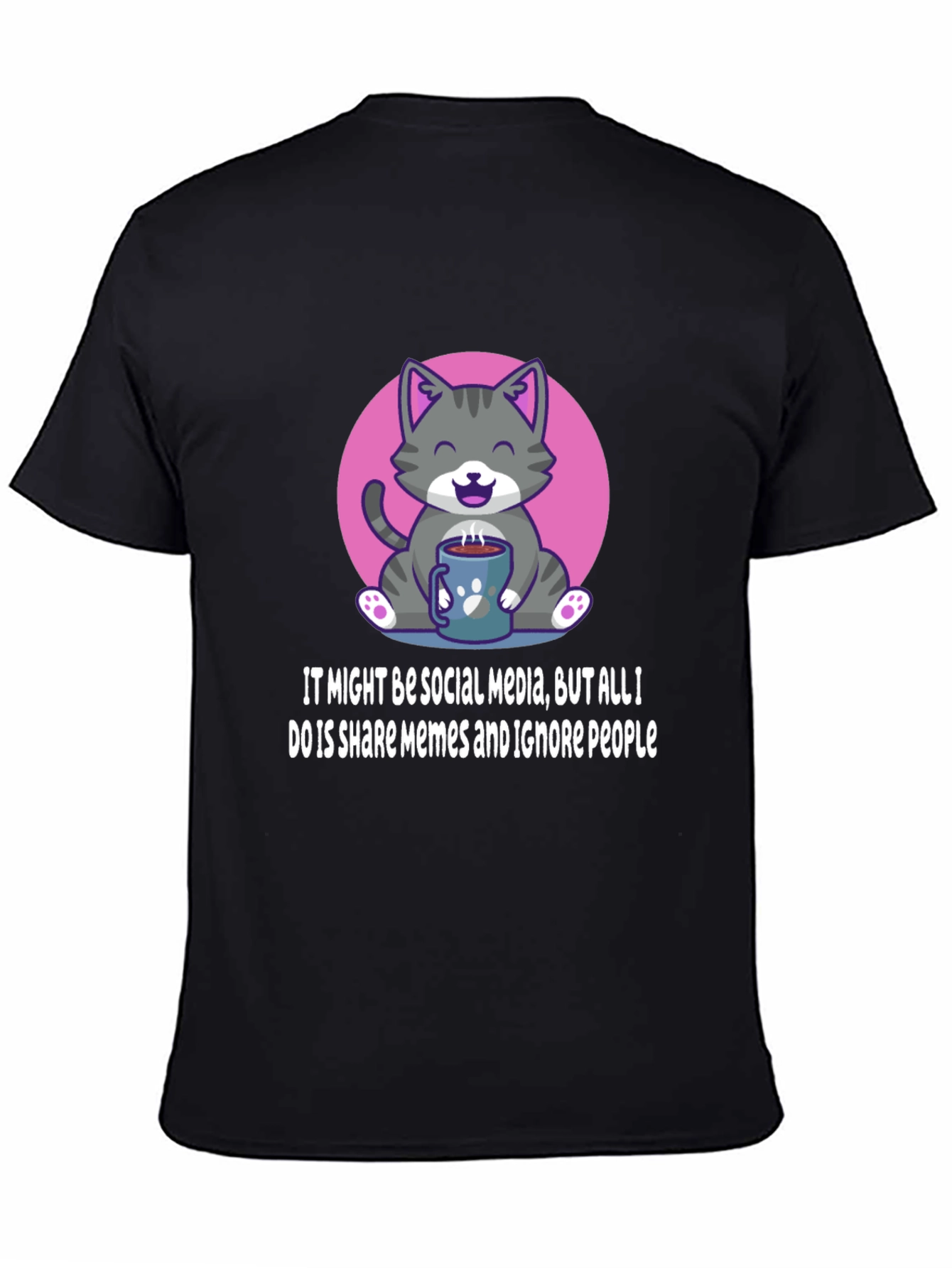 Black Funny Cat Meme T-Shirt - Social Media Humor view 4