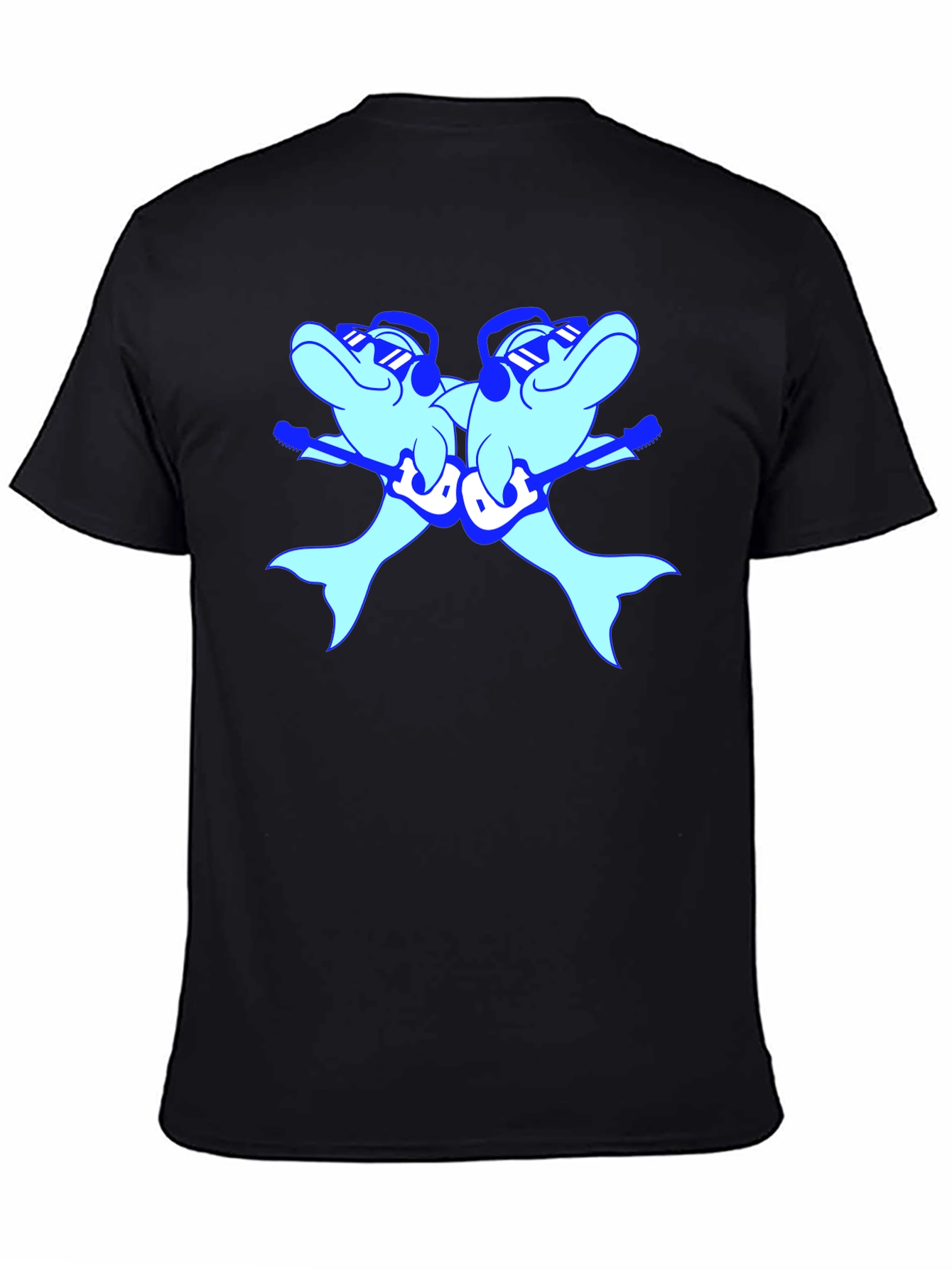 Black Cool Dolphin Guitarist Black T-Shirt view 4