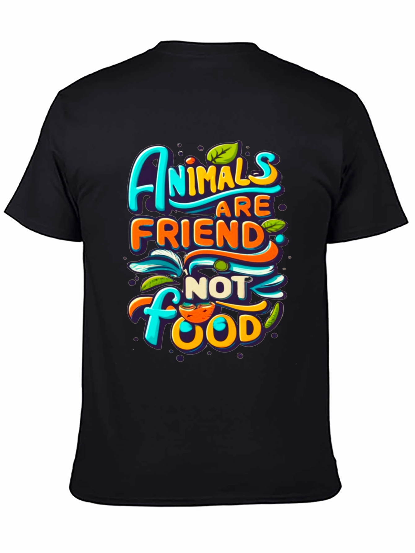 Black Vegan T-Shirt: Animals are Friends, Not Food! view 4