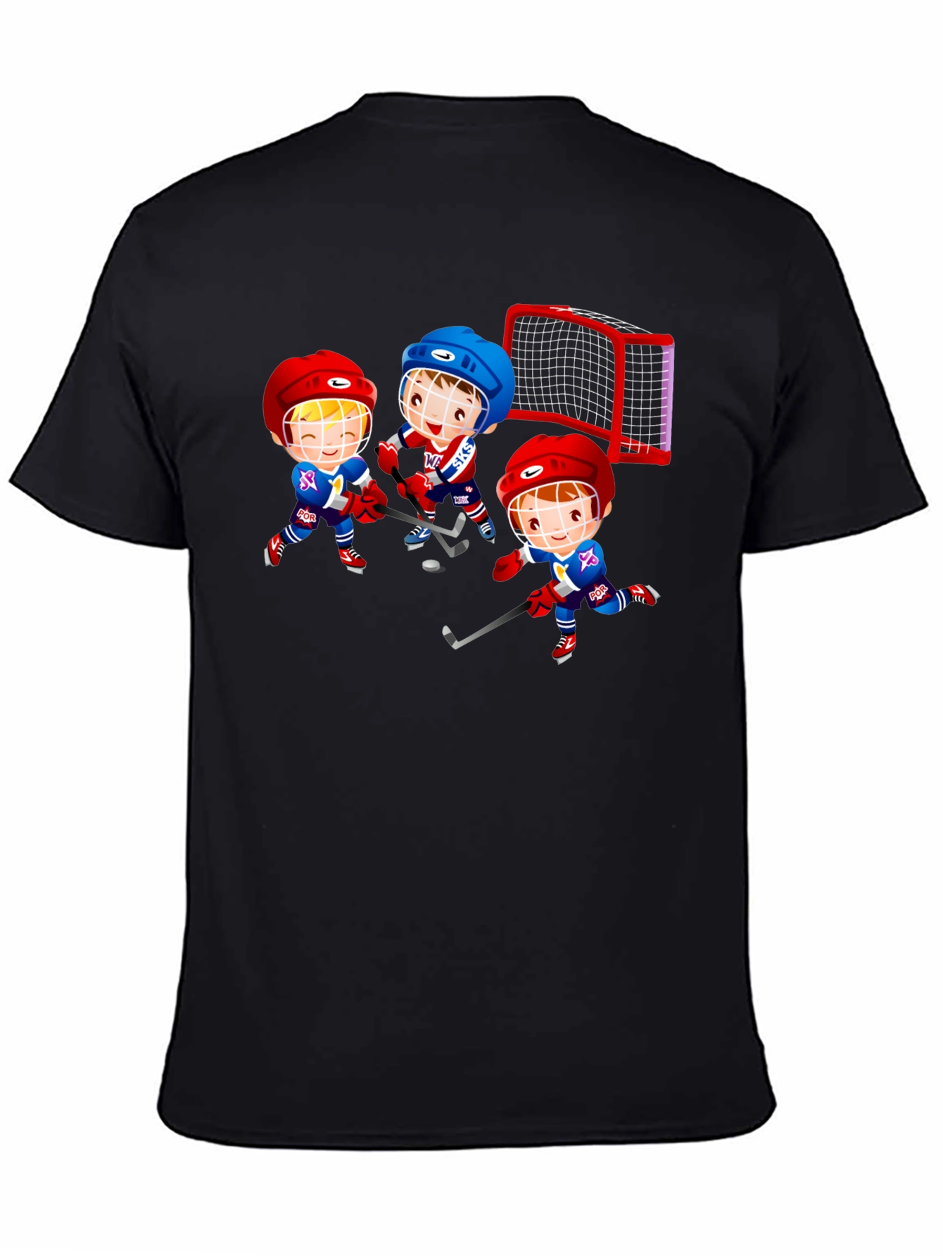 Black Hockey Cartoon Graphic T-Shirt - Fun Sports Tee view 4