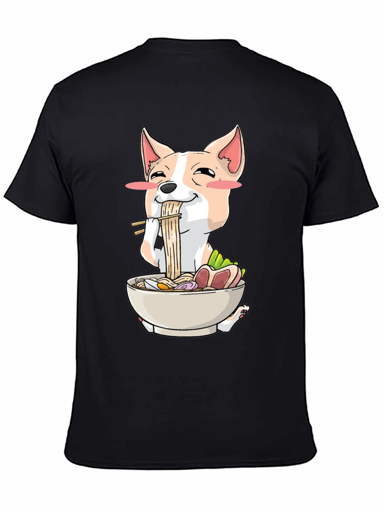 Black Cute Dog Eating Ramen Graphic T-Shirt view 4
