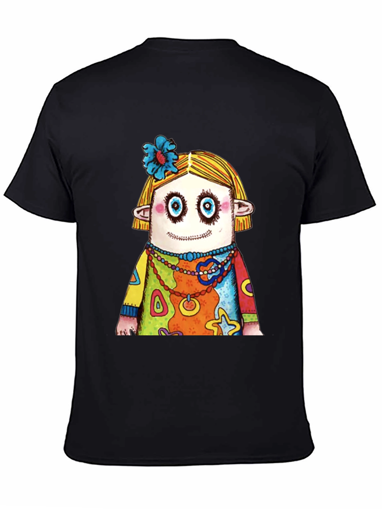 Black Quirky Cartoon Character Graphic Black T-Shirt view 4