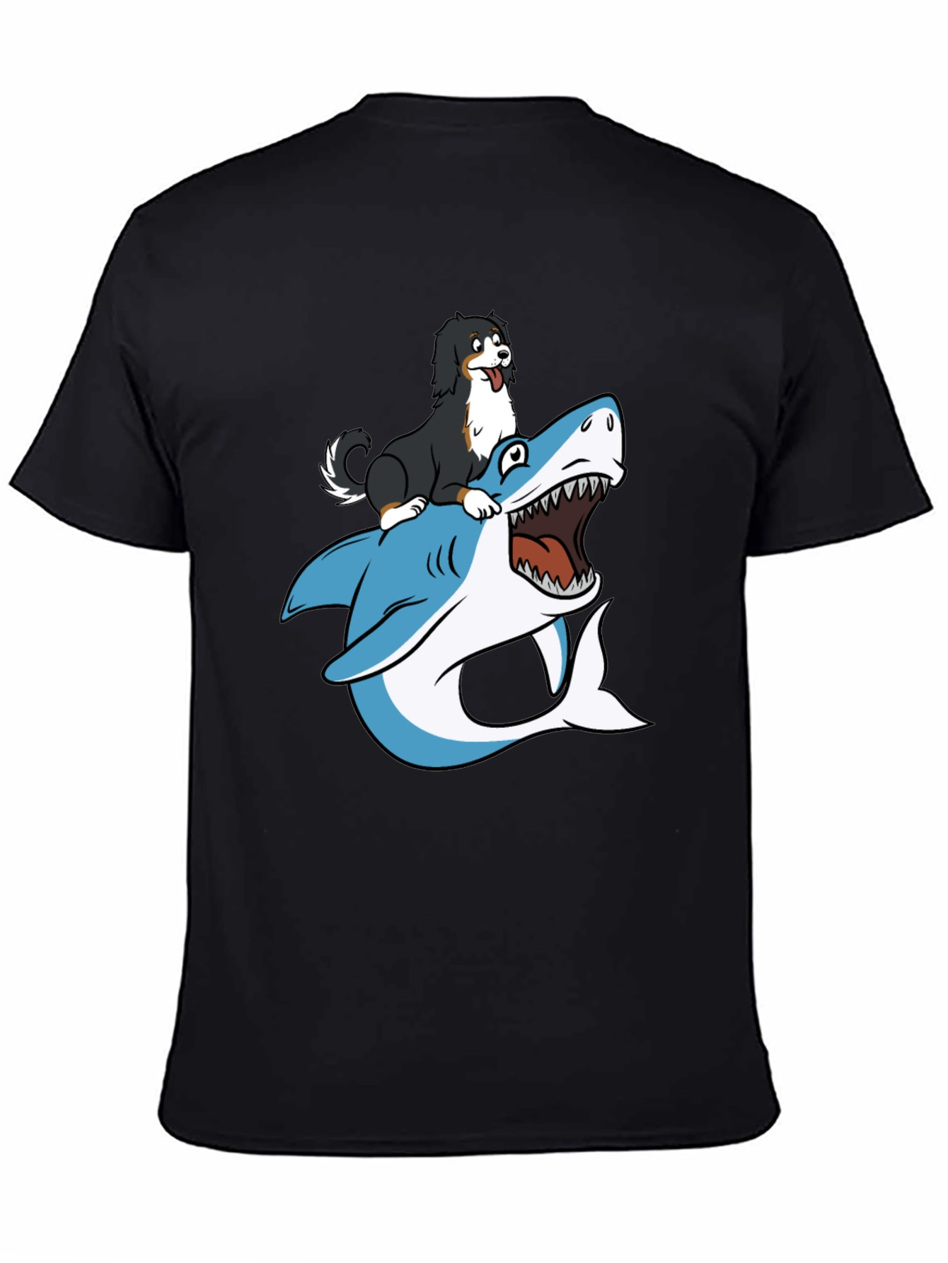 Black Dog Riding Shark T-Shirt - Black view 4