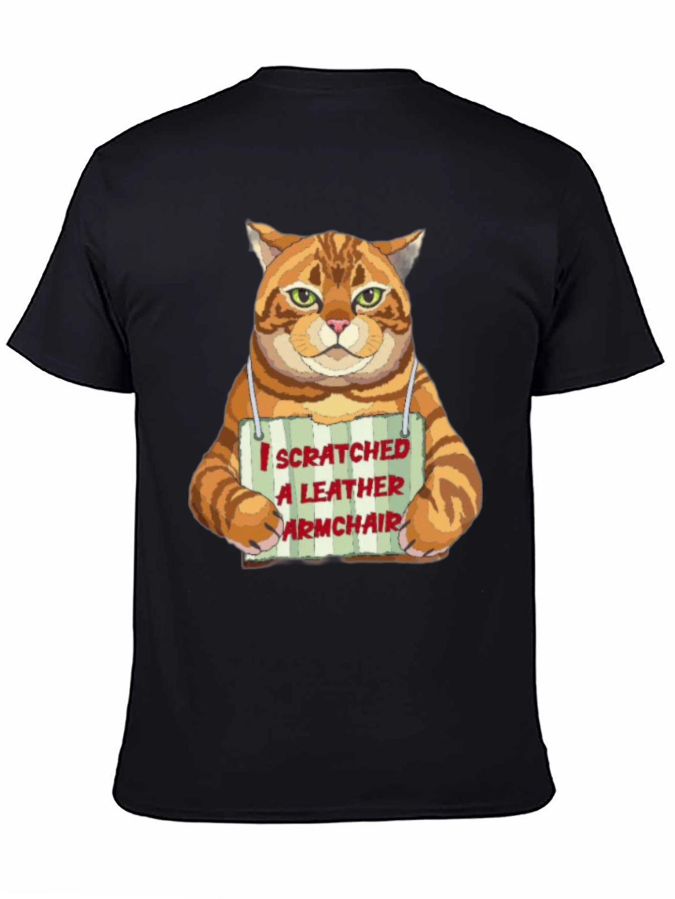 Black I Scratched a Leather Armchair Cat T-Shirt view 4
