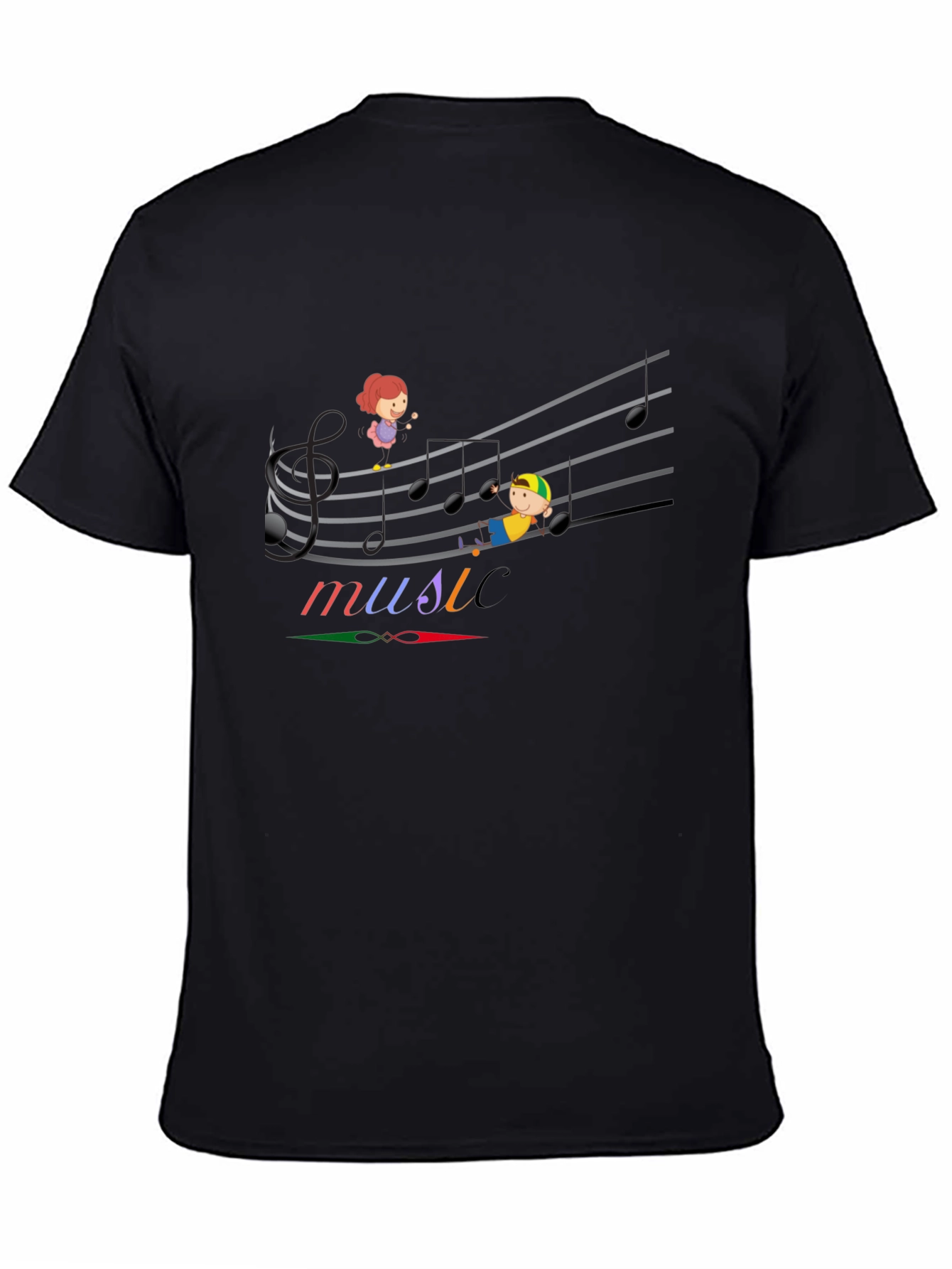 Black Music Note Kids Graphic Black T-Shirt view 4