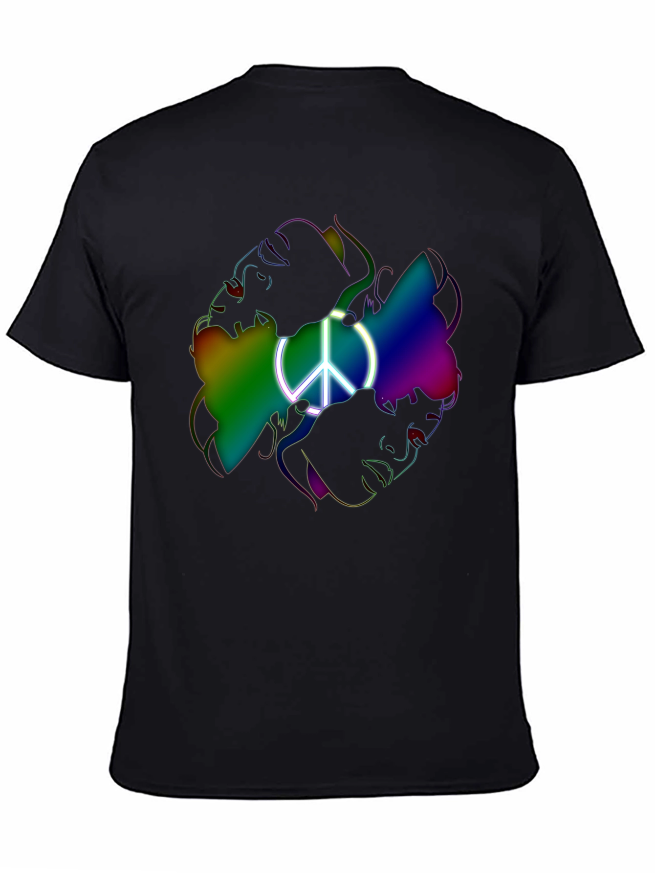 Black Peace Sign Rainbow Faces Graphic T-Shirt view 4