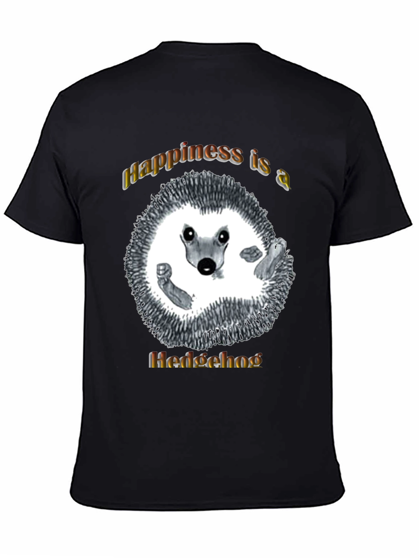 Black Happiness Hedgehog Graphic T-Shirt - Black view 4