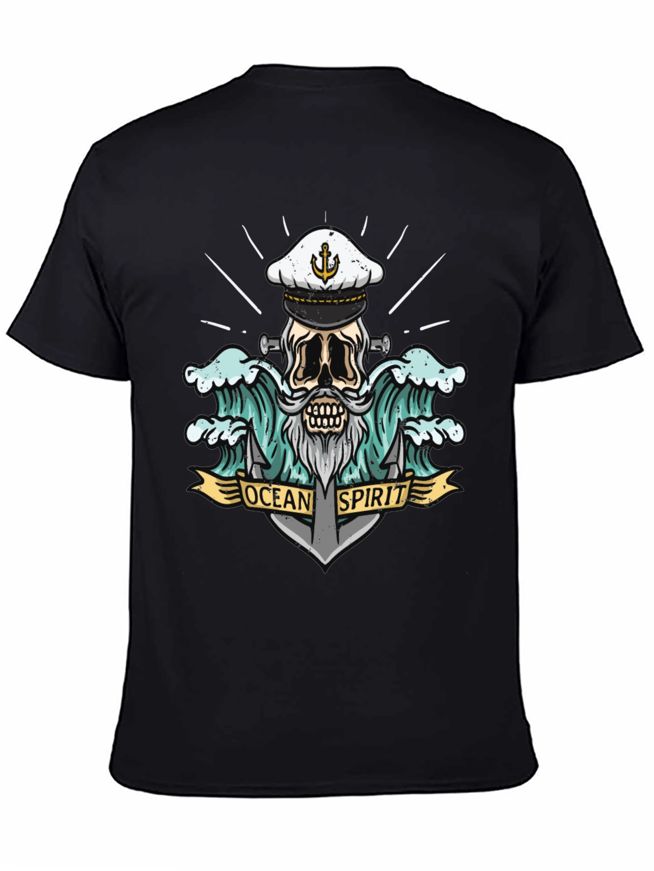 Black Ocean Spirit Graphic Tee - Pirate Skull Anchor view 4