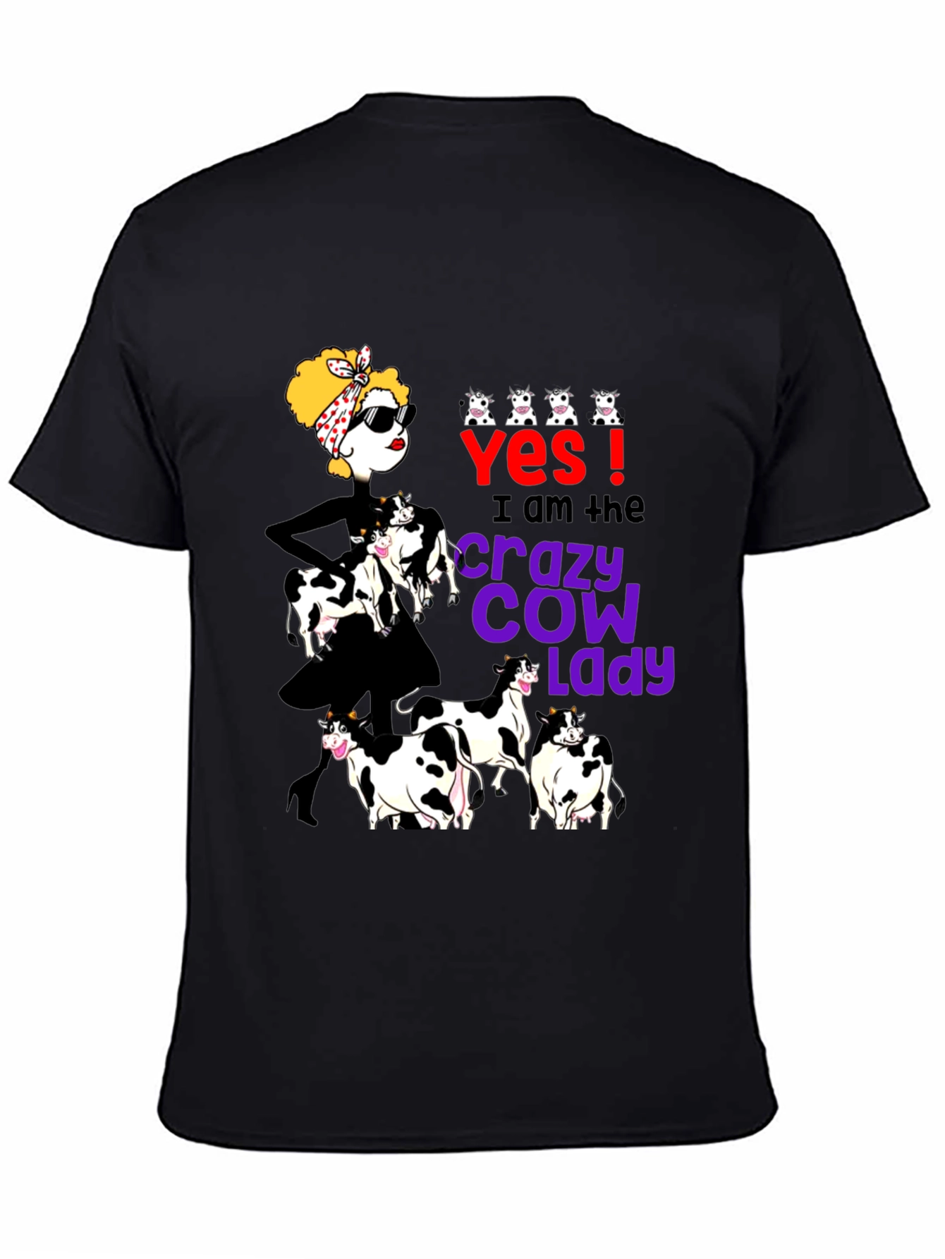 Black Crazy Cow Lady Graphic Tee - Black view 4