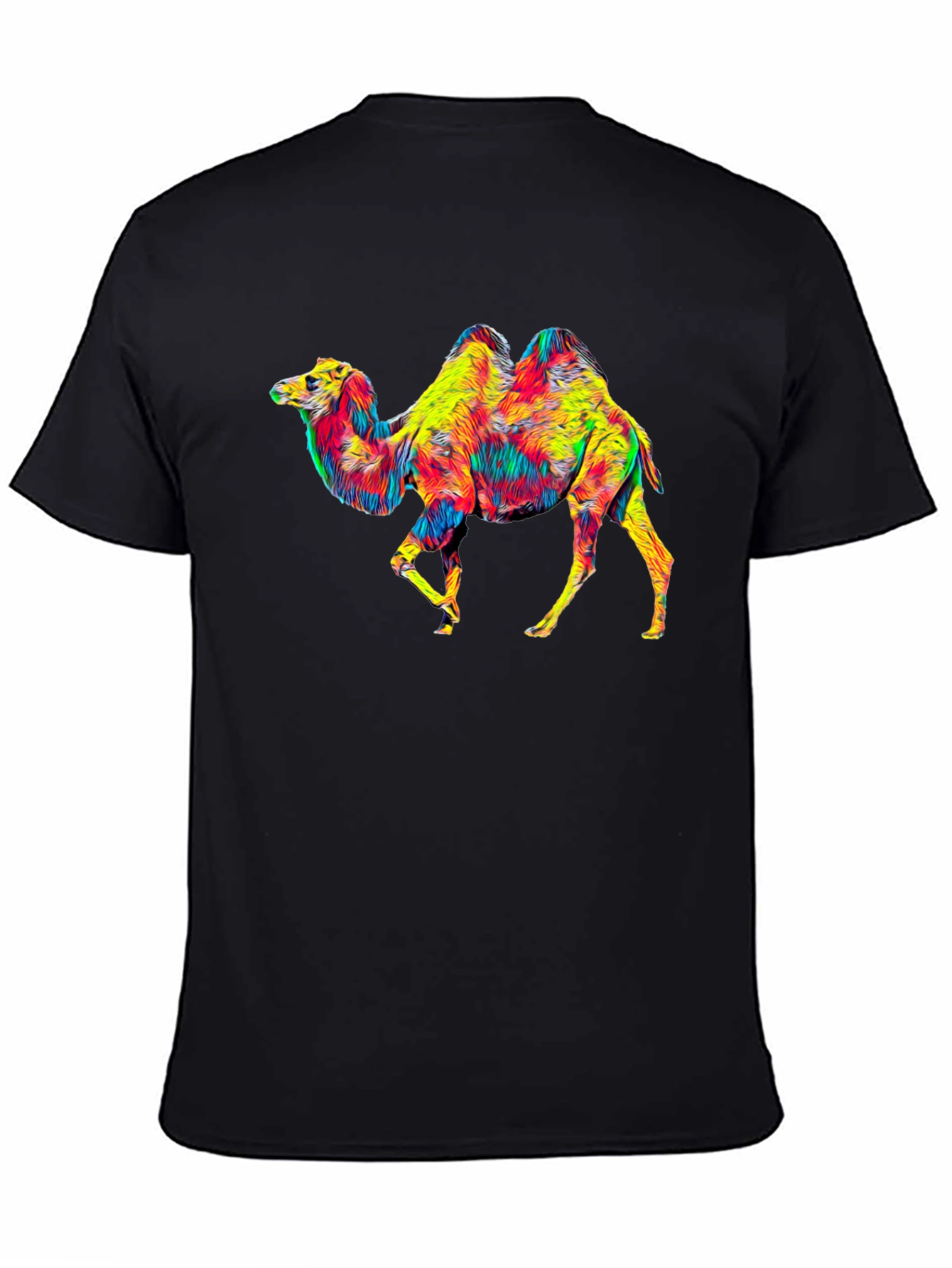 Black Colorful Camel Graphic T-Shirt - Unique Animal Print view 4