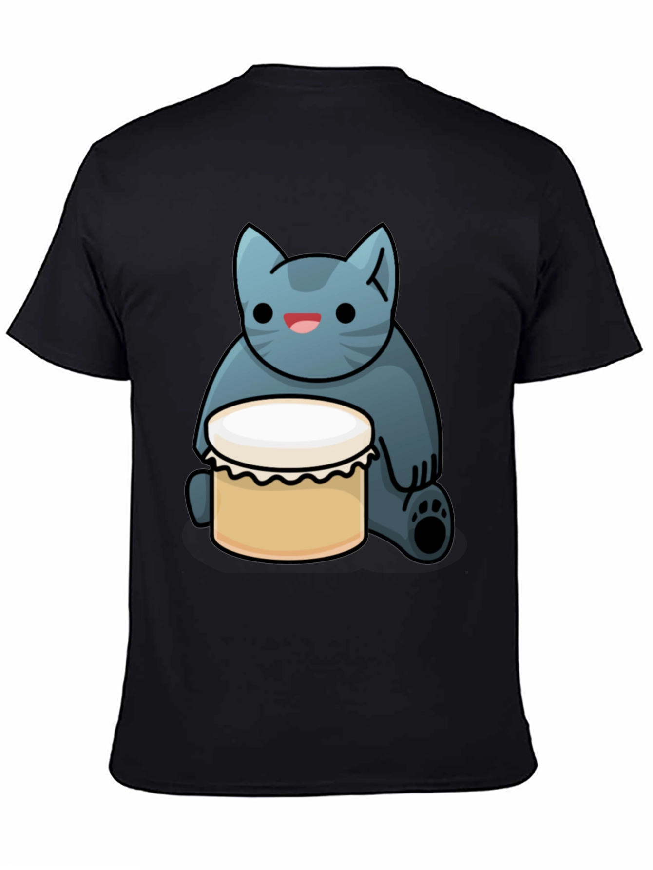 Black Cat Drum T-Shirt - Black, Fun Graphic Tee view 4