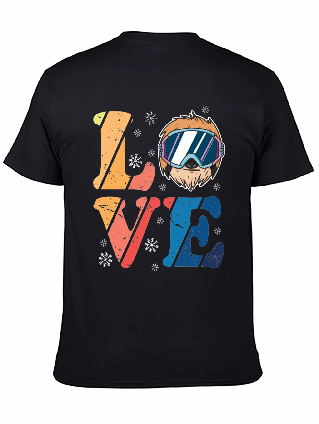 Black Ski Sloth 'Love' Graphic Tee - Winter Fun view 4