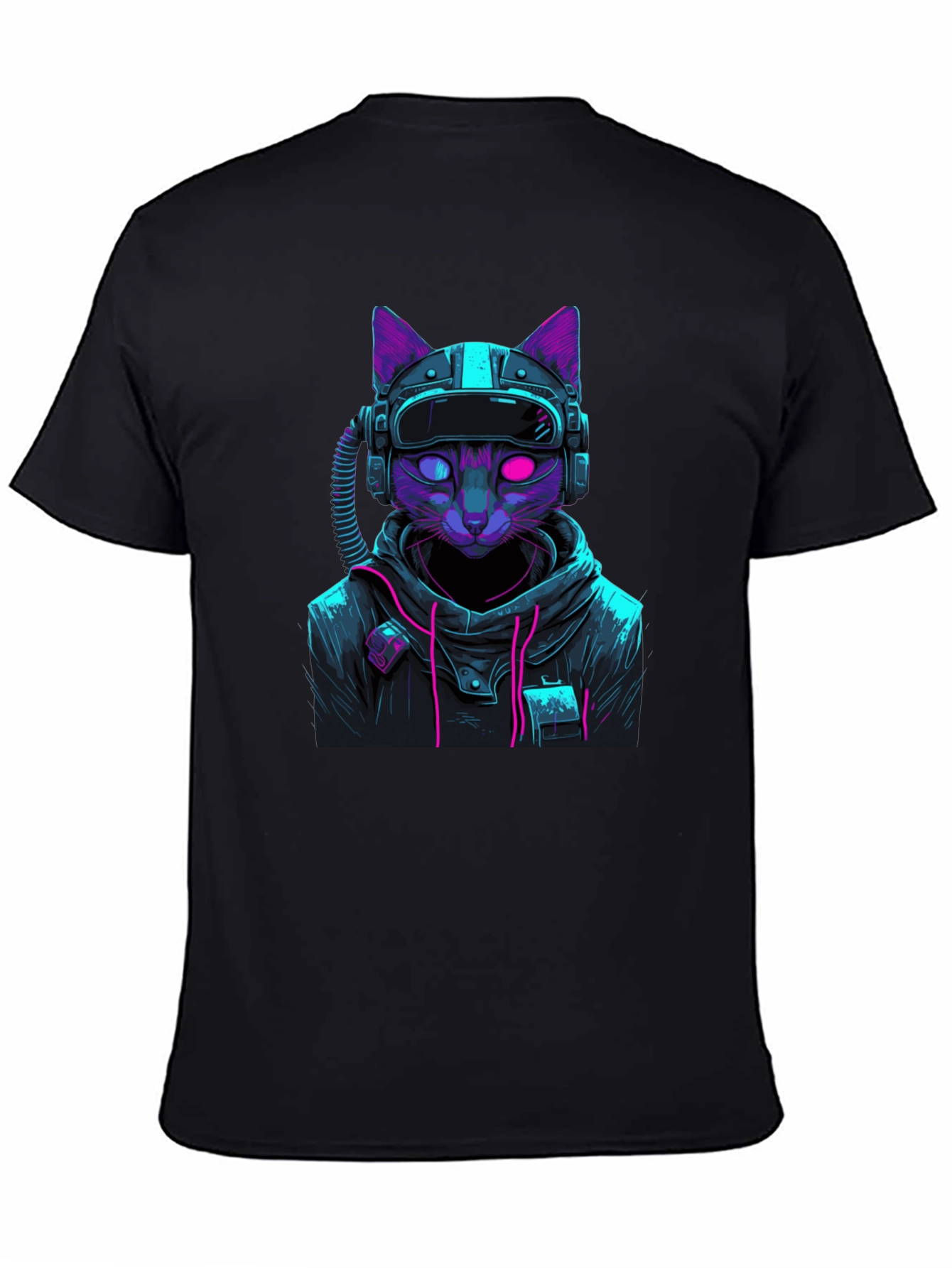 Black Cyberpunk Cat T-Shirt - Futuristic Style view 4