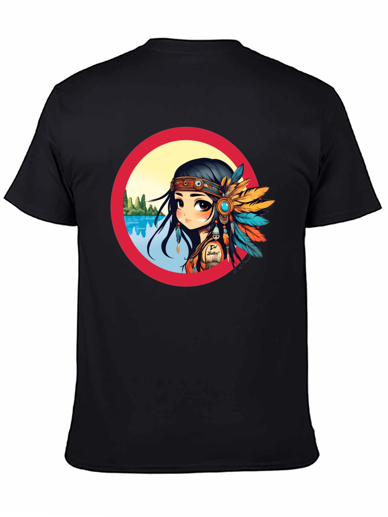 Black Cartoon Native American Girl Graphic Tee view 4