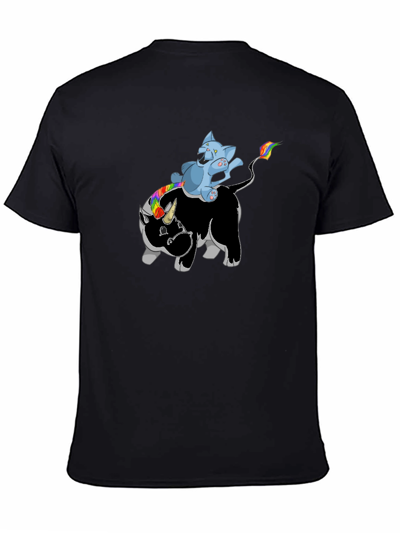 Black Unicorn Rhino Cat Rider T-Shirt - Black view 4