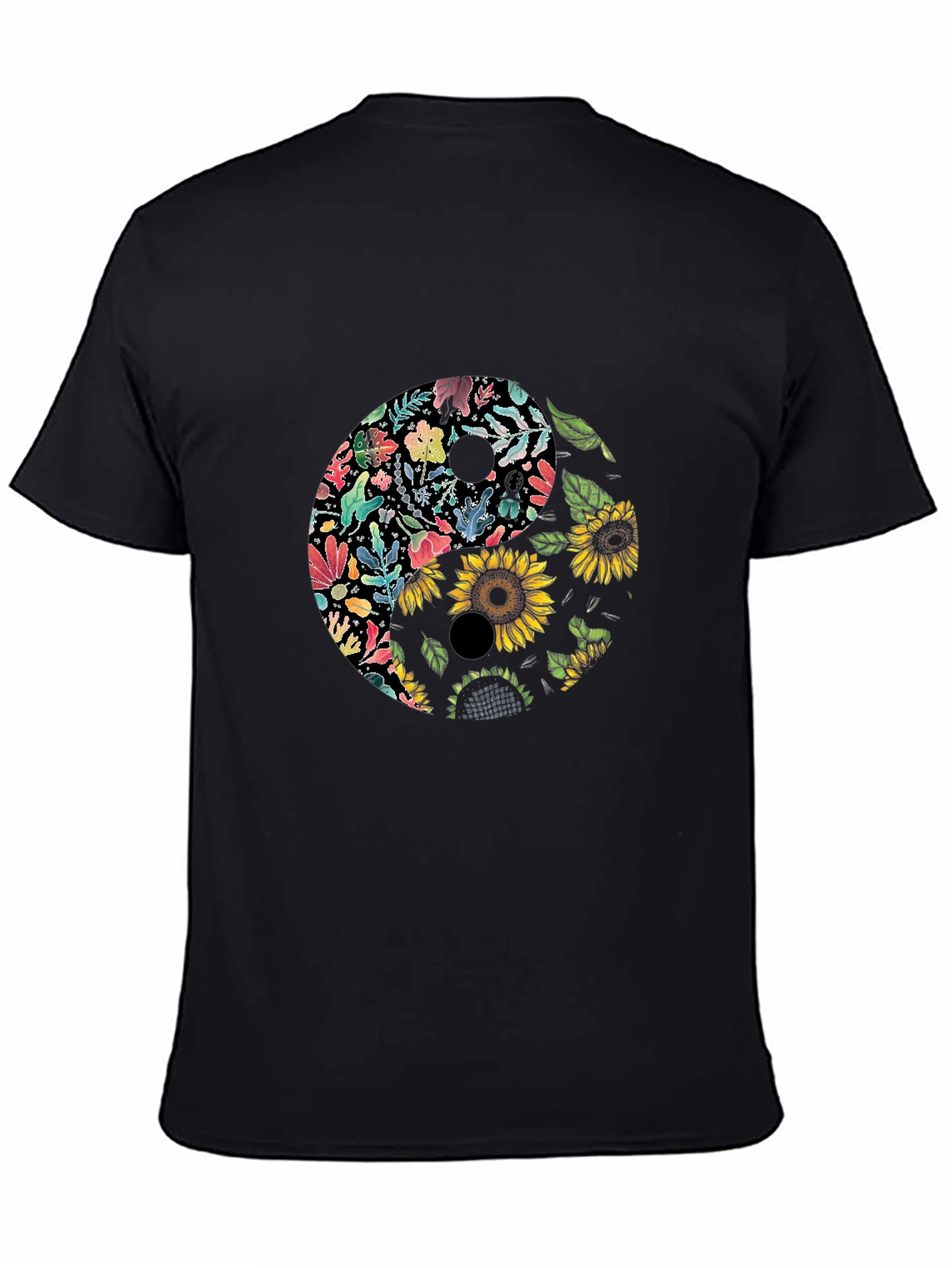 Black Floral Yin Yang Graphic Tee - Black view 4