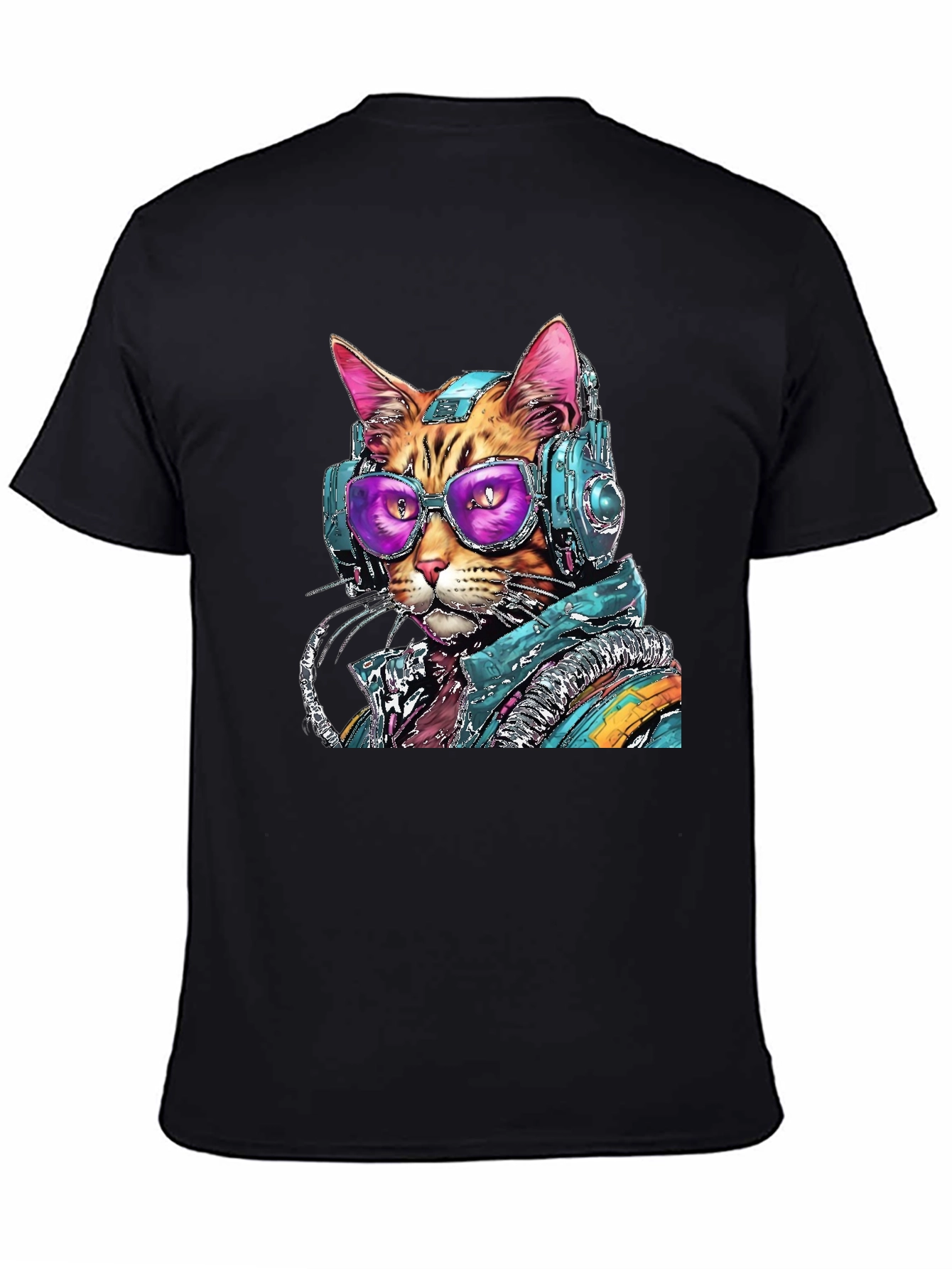 Black Cool Cat DJ Graphic Tee - Black Cotton Comfort view 4